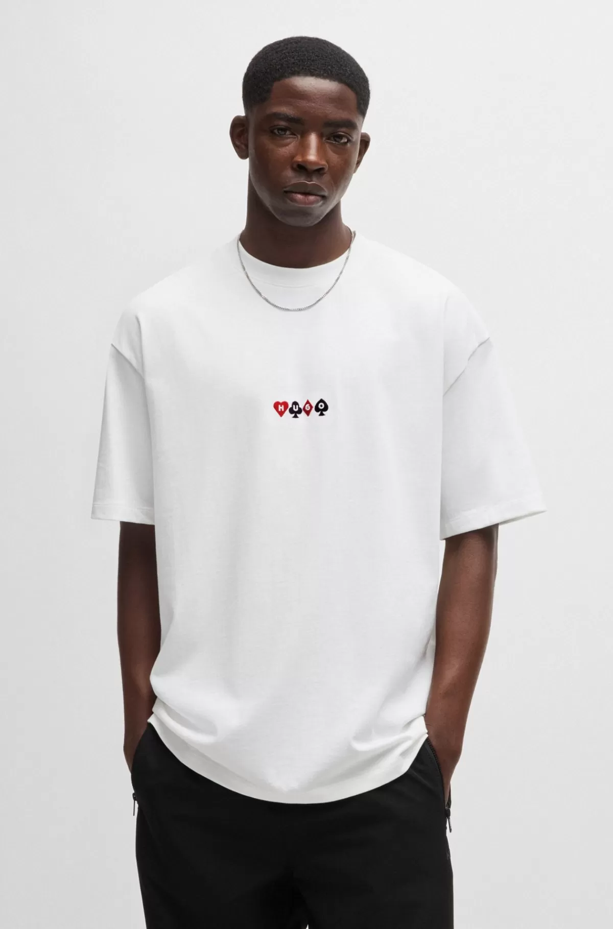 HUGO BOSS T-shirt I Bomuldsjersey Med Spillekortgrafik Hvid Shop