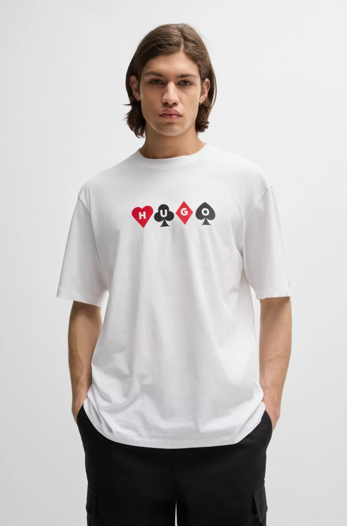 HUGO BOSS T-shirt I Bomuldsjersey Med Spillekortlogo Hvid Fashion