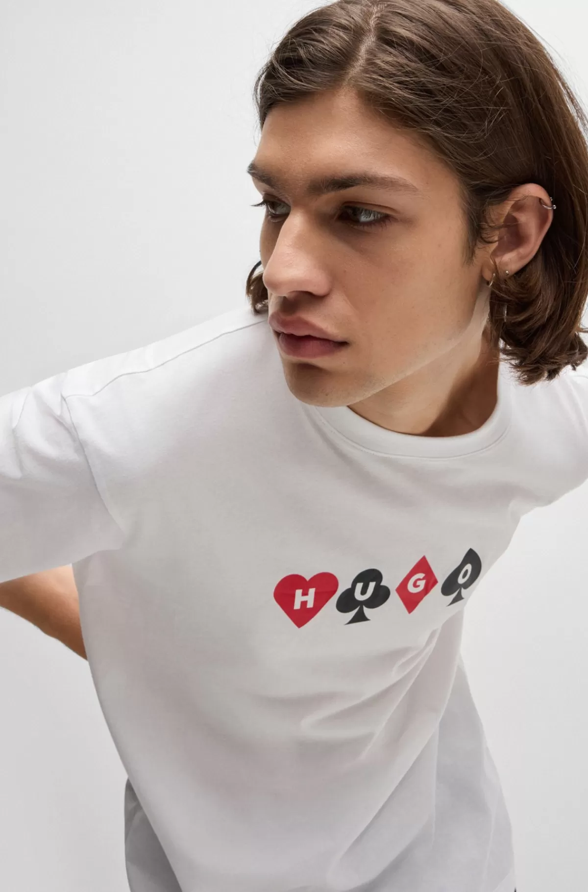 HUGO BOSS T-shirt I Bomuldsjersey Med Spillekortlogo Hvid Fashion