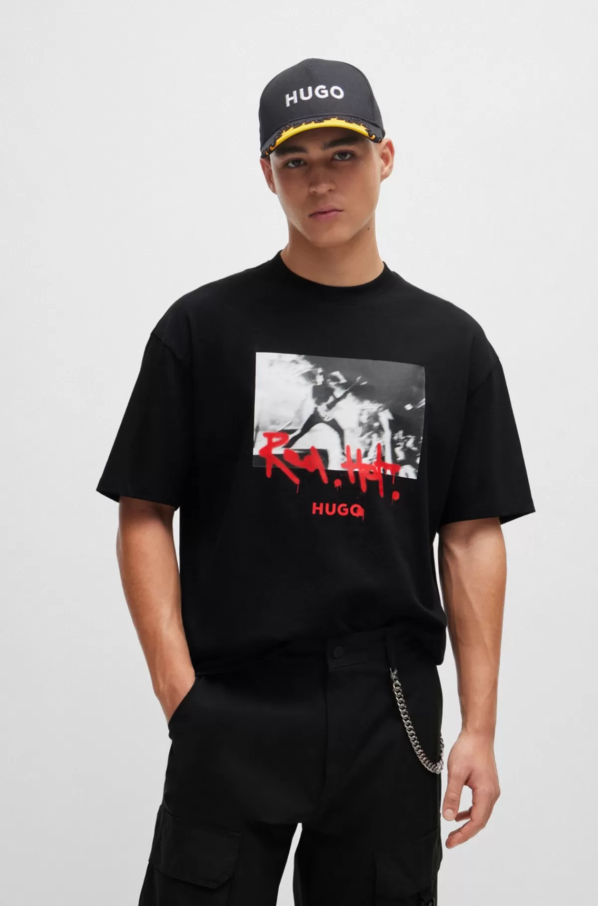 HUGO BOSS T-shirt I Bomuldsjersey Med Spraymalinggrafik Sort Flash Sale