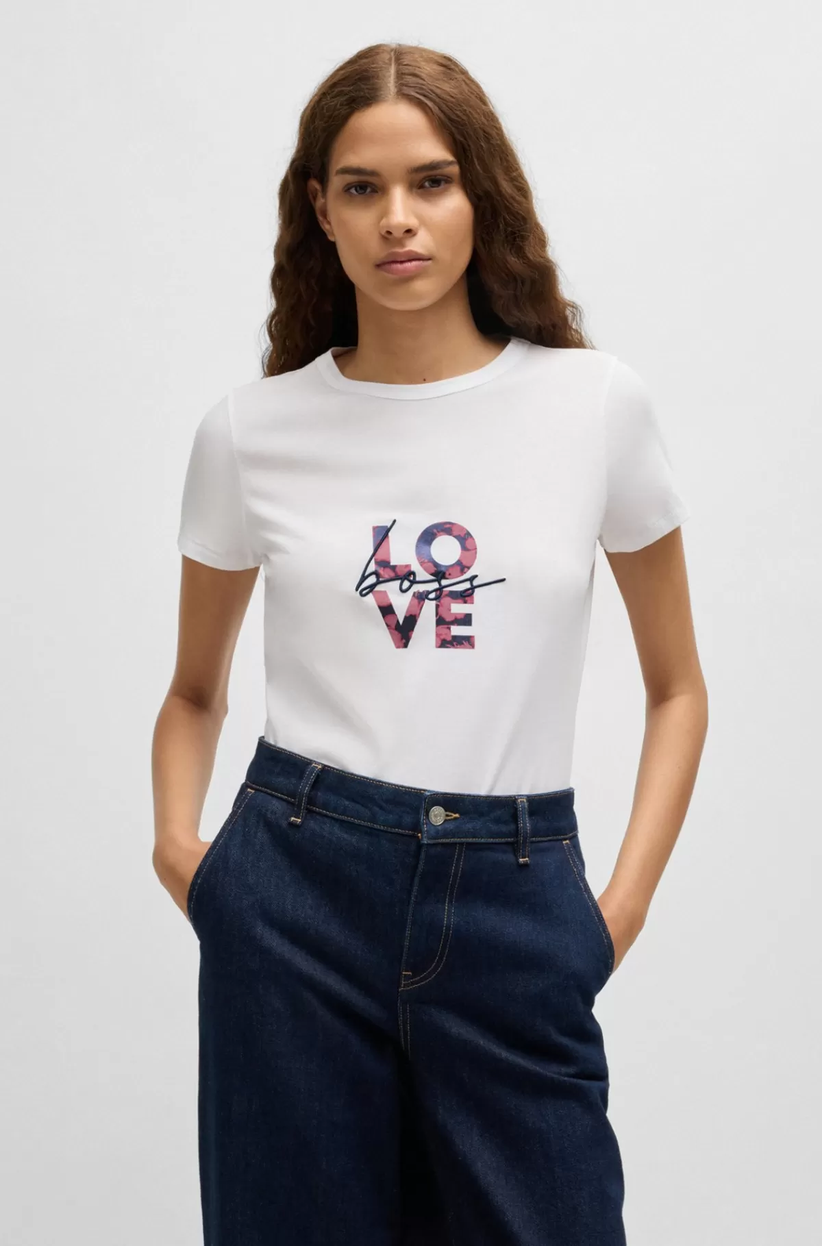 HUGO BOSS T-shirt I Bomuldsjersey Med Sæsonbetonet Logoprint Hvid Fashion