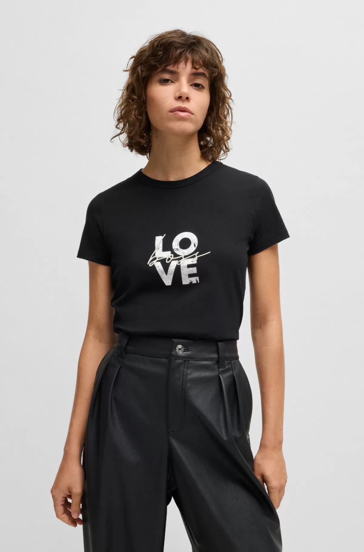 HUGO BOSS T-shirt I Bomuldsjersey Med Sæsonbetonet Logoprint Sort Cheap
