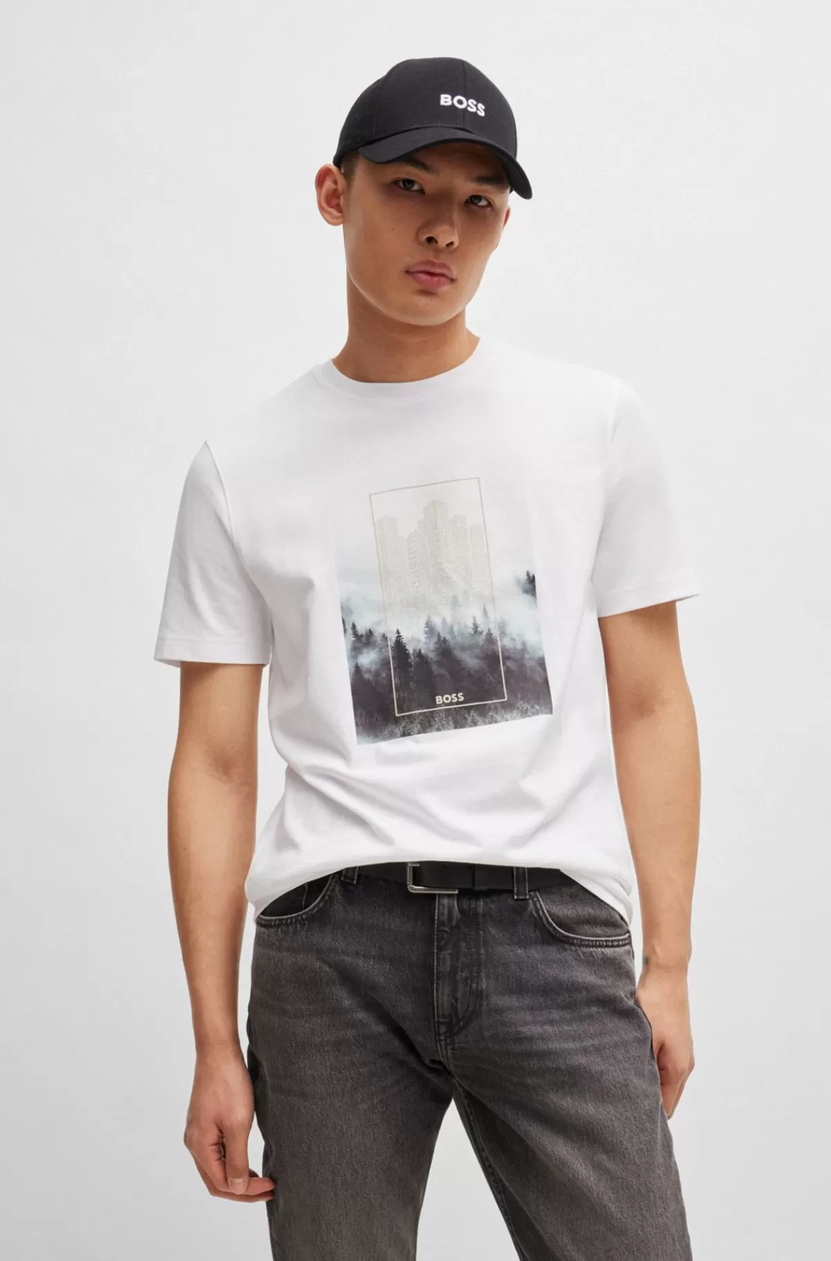 HUGO BOSS T-shirt I Bomuldsjersey Med Sæsonens Grafiske Print Hvid Store