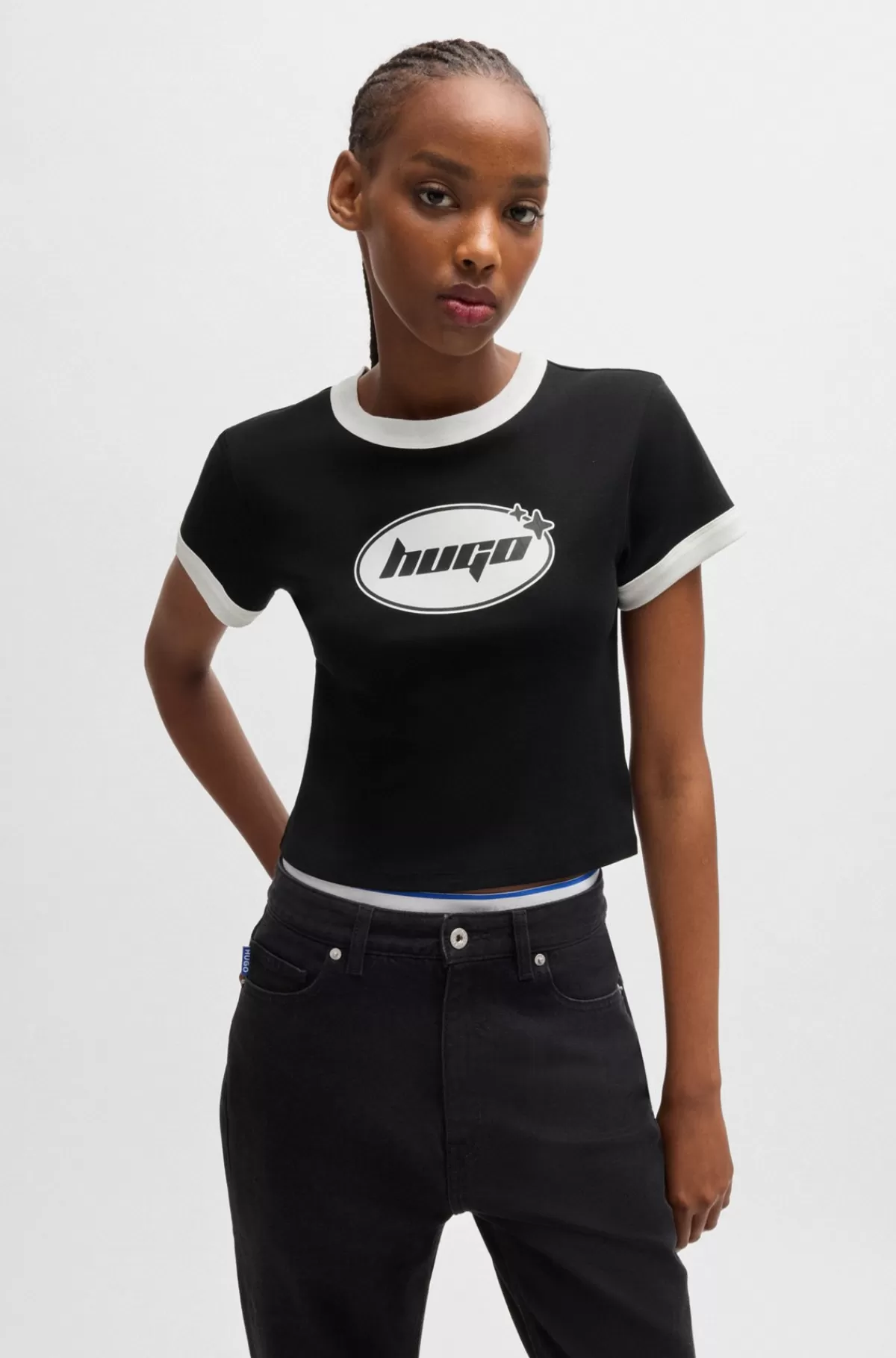 HUGO BOSS T-shirt I Bomuldsjersey Med Sæsonens Grafiske Print Sort Best