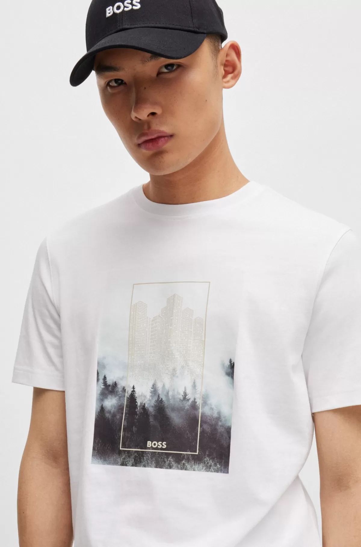 HUGO BOSS T-shirt I Bomuldsjersey Med Sæsonens Grafiske Print Hvid Store