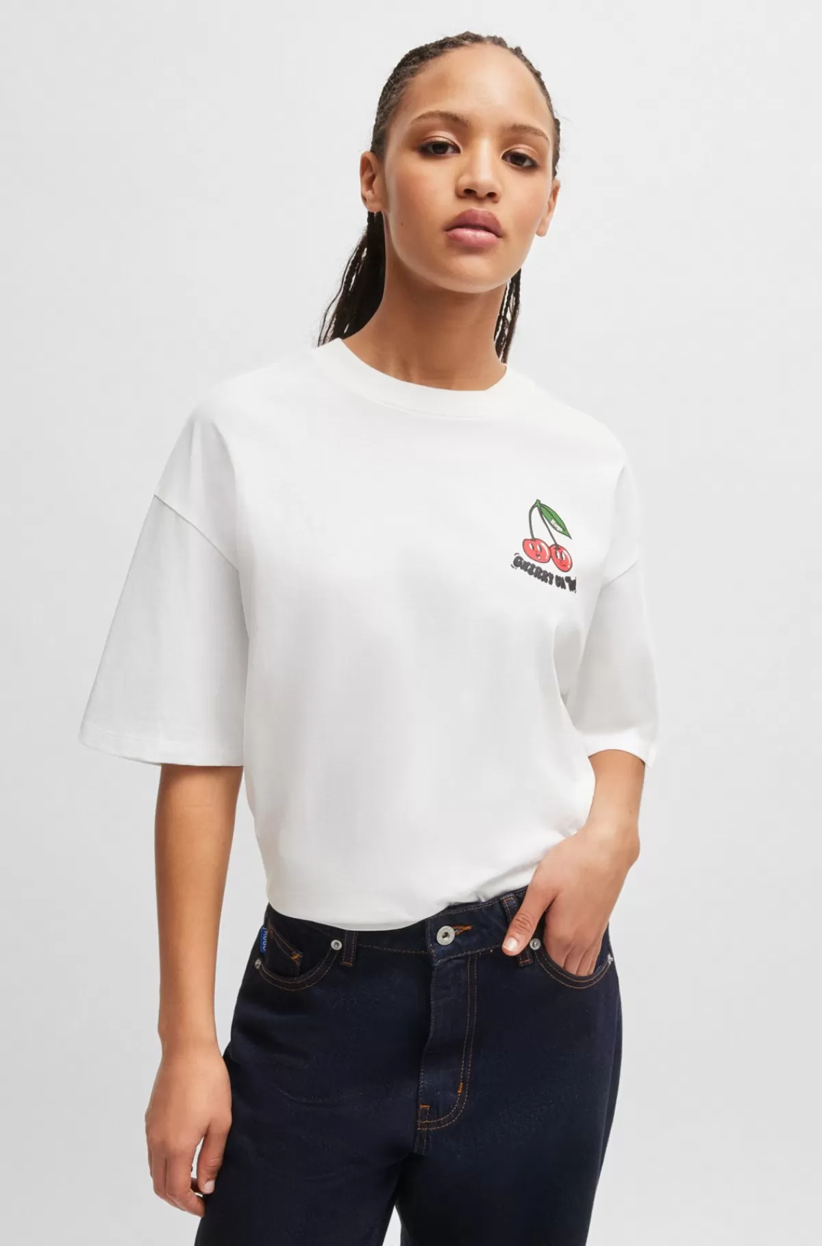 HUGO BOSS T-shirt I Bomuldsjersey Med Sæsoninspireret Grafisk Tryk Hvid Sale