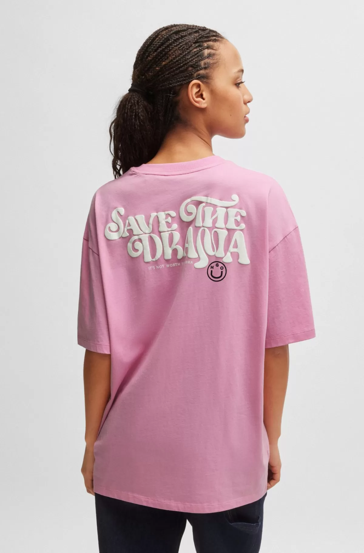 HUGO BOSS T-shirt I Bomuldsjersey Med Sæsoninspireret Grafisk Tryk Lys pink New