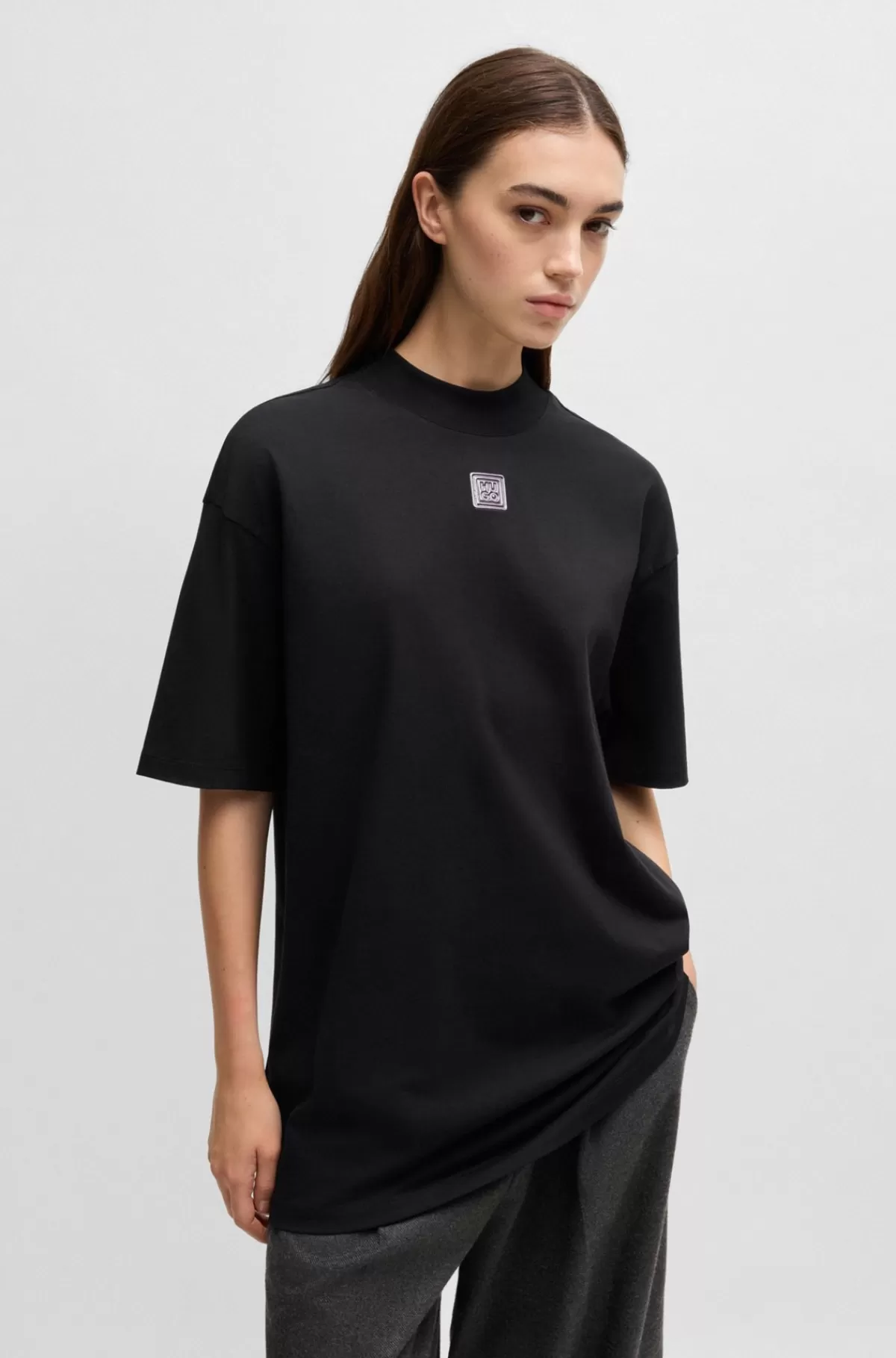HUGO BOSS T-shirt I Bomuldsjersey Med Stablet Logo Sort Cheap