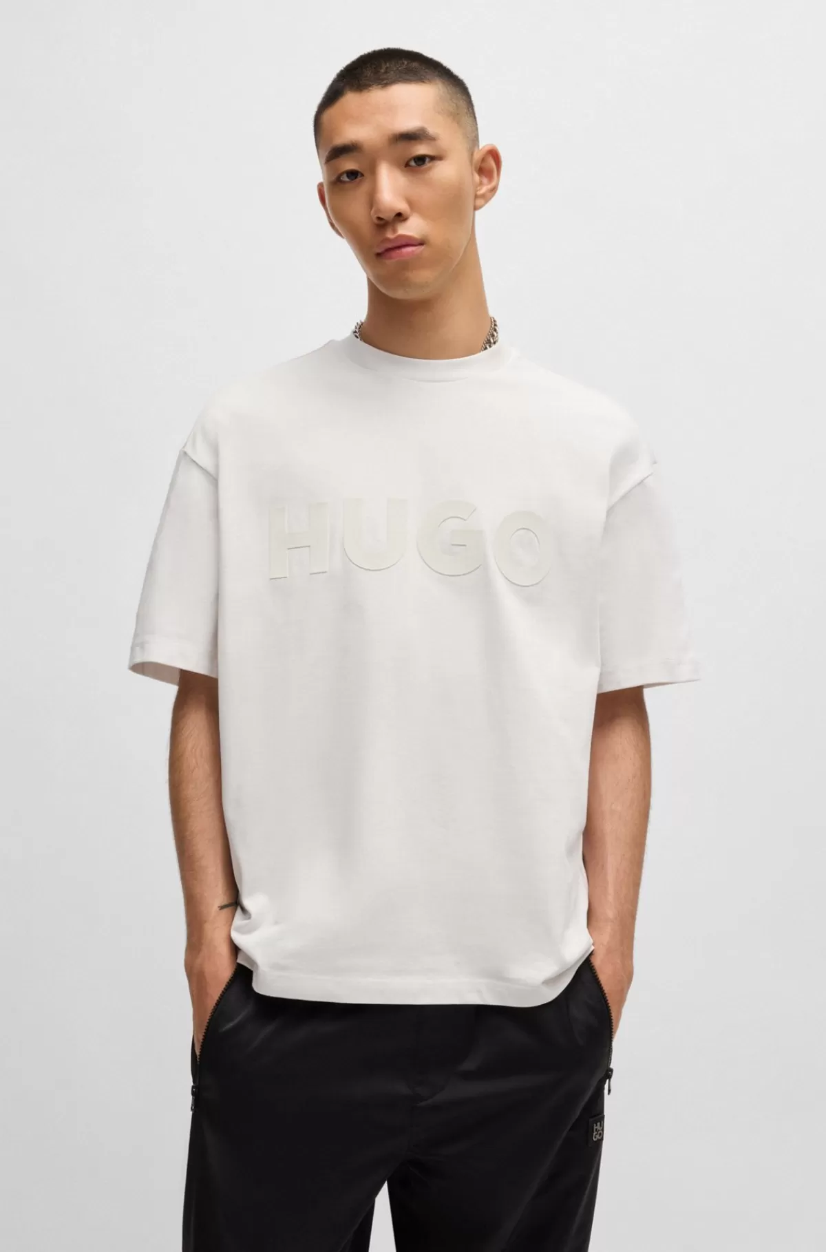 HUGO BOSS T-shirt I Bomuldsjersey Med Tone-i-tone-logo Hvid Sale