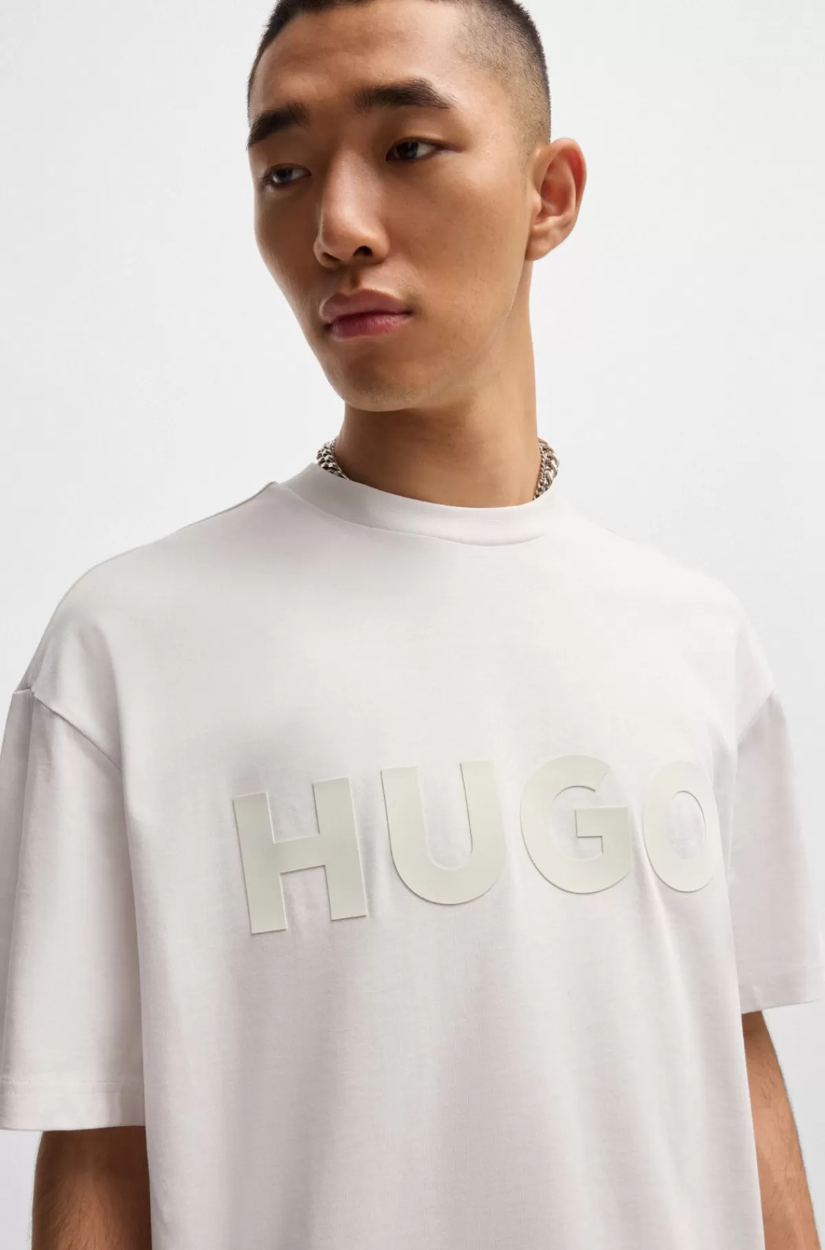 HUGO BOSS T-shirt I Bomuldsjersey Med Tone-i-tone-logo Hvid Sale