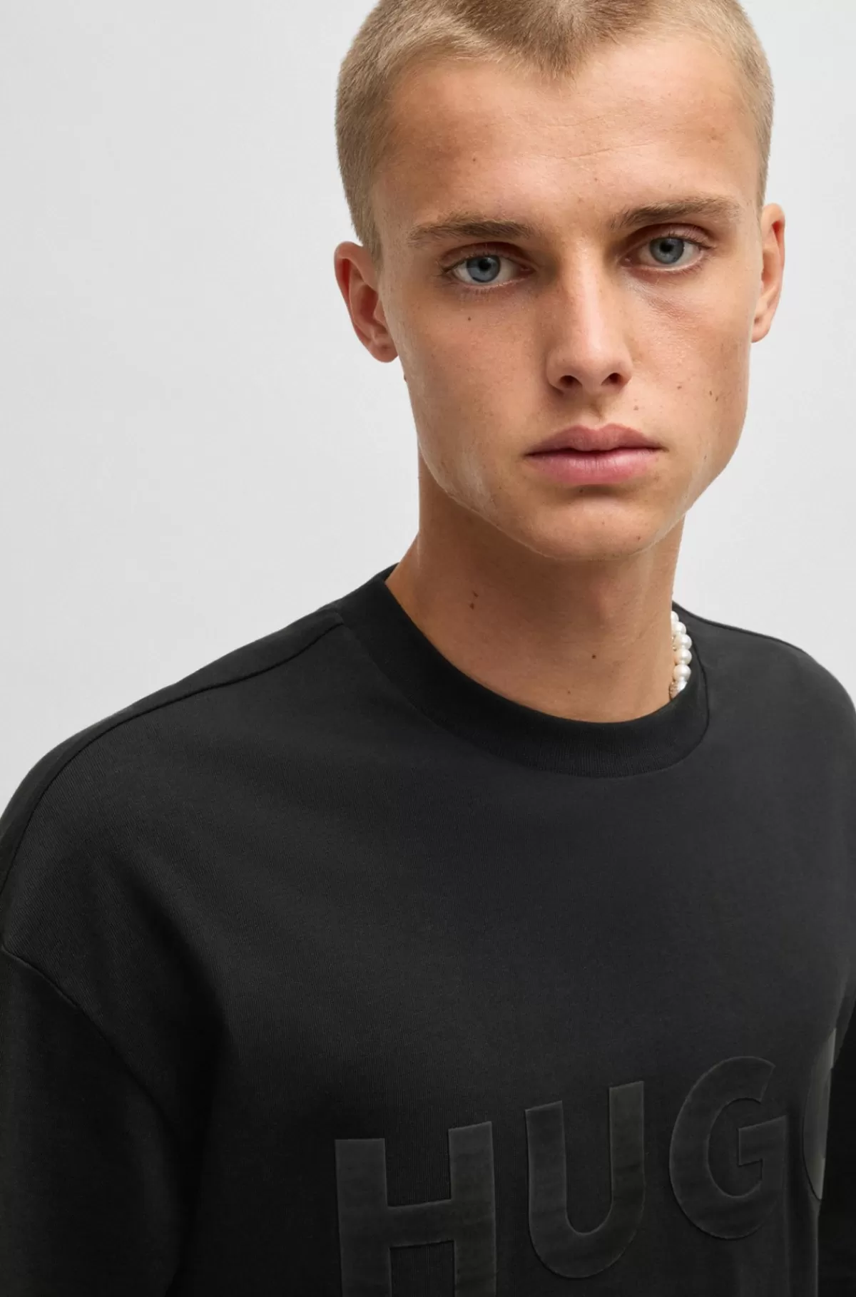 HUGO BOSS T-shirt I Bomuldsjersey Med Tone-i-tone-logo Sort Store
