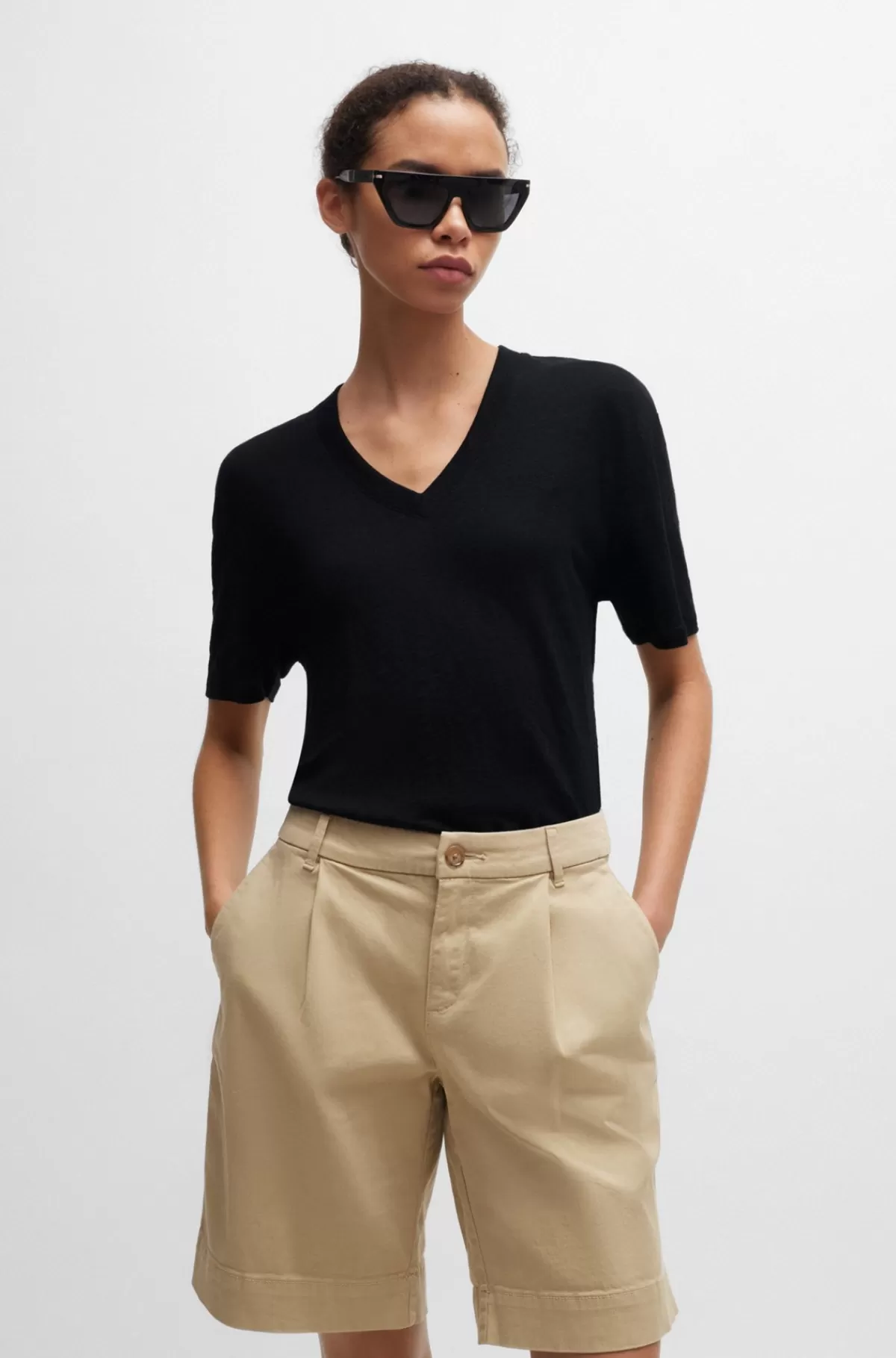 HUGO BOSS T-shirt I Hør Med V-hals Sort Best