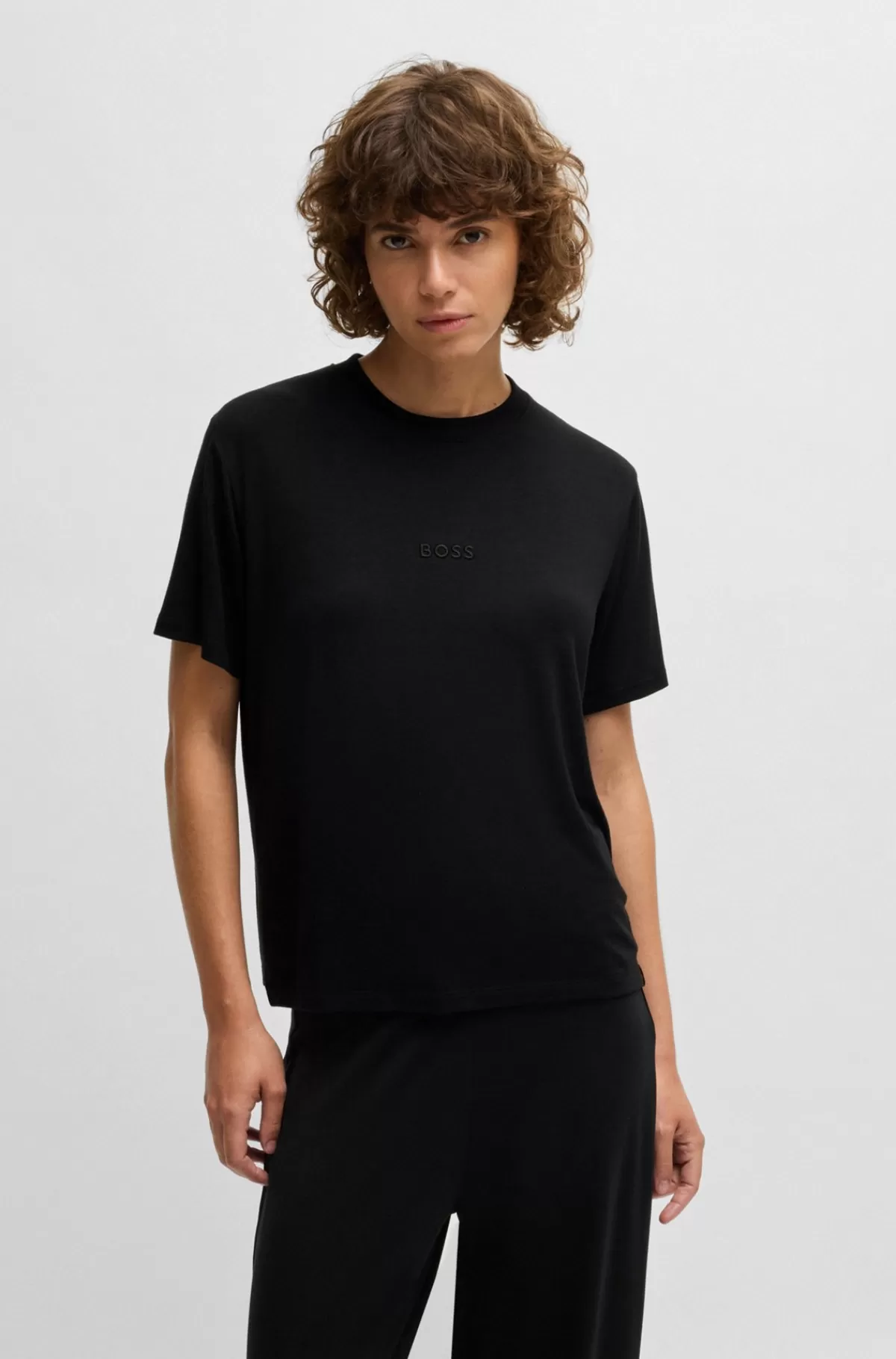 HUGO BOSS T-shirt I Jersey Med Stræk Og Regular Fit Samt Broderet Logo Sort Clearance