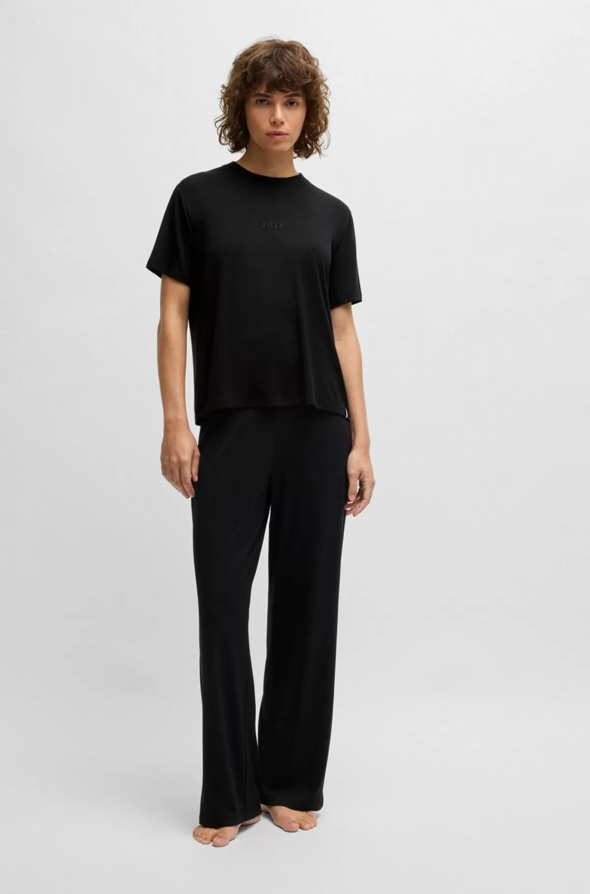 HUGO BOSS T-shirt I Jersey Med Stræk Og Regular Fit Samt Broderet Logo Sort Clearance