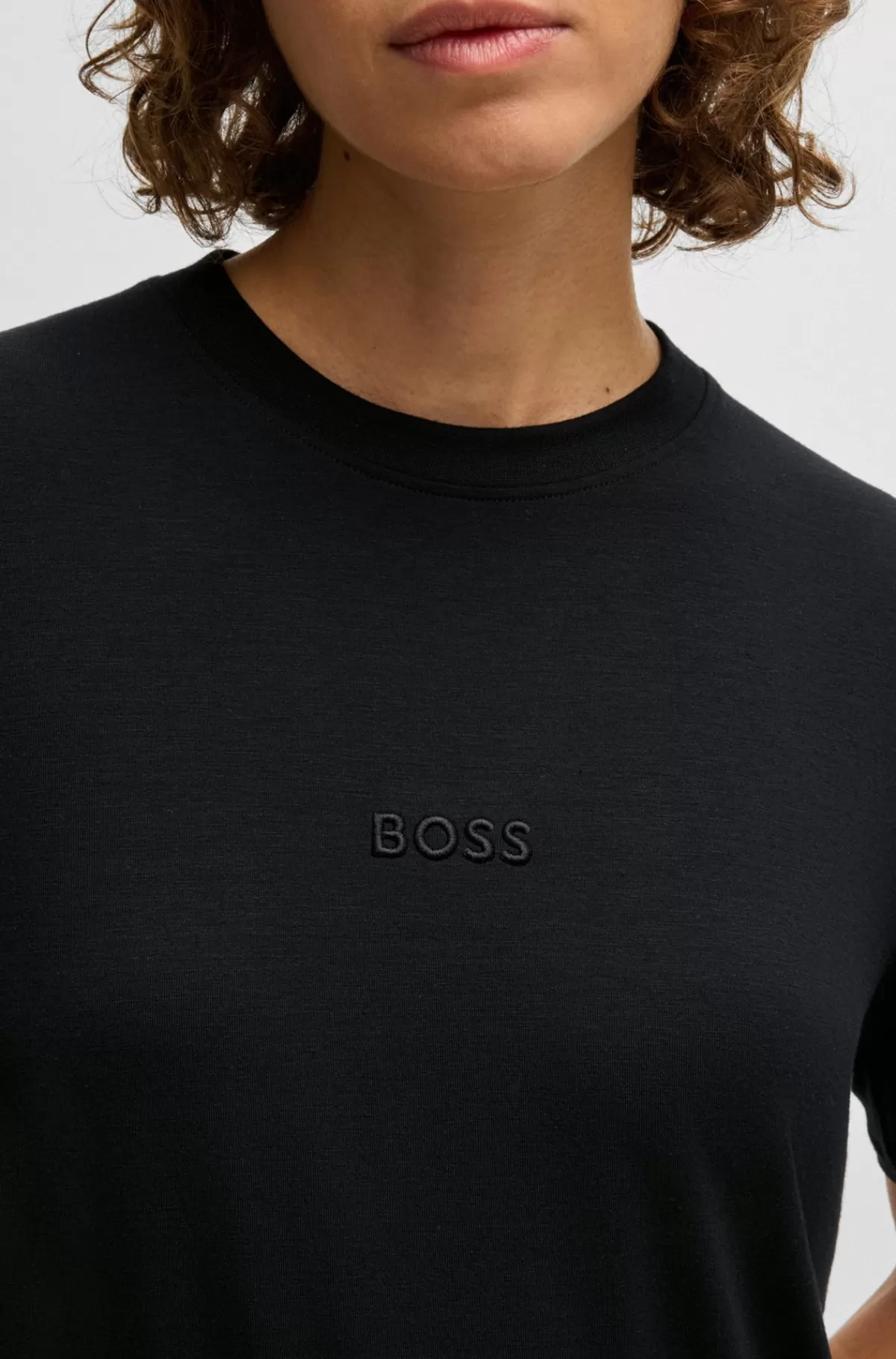 HUGO BOSS T-shirt I Jersey Med Stræk Og Regular Fit Samt Broderet Logo Sort Clearance