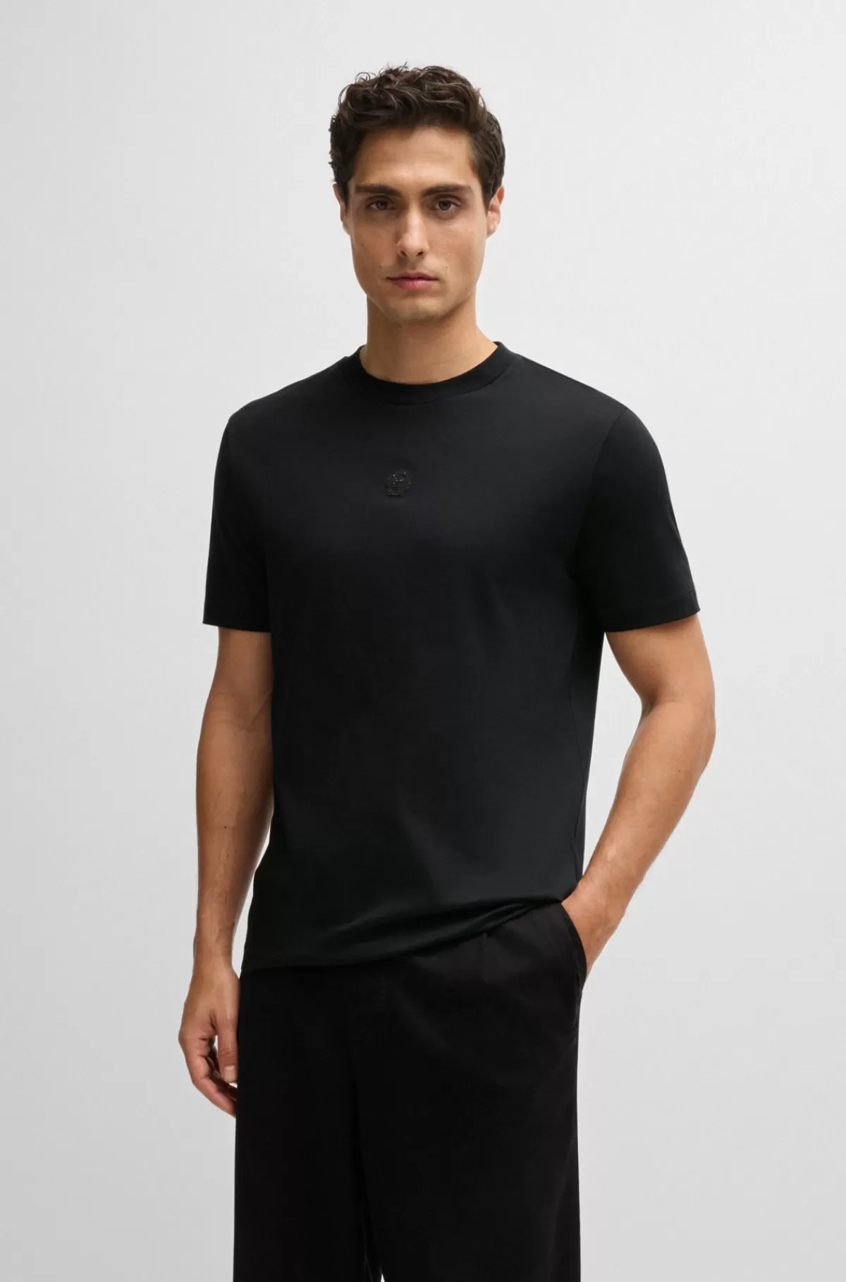 HUGO BOSS T-shirt I Merceriseret Bomuld Med Dobbelt B-monogram Sort Best