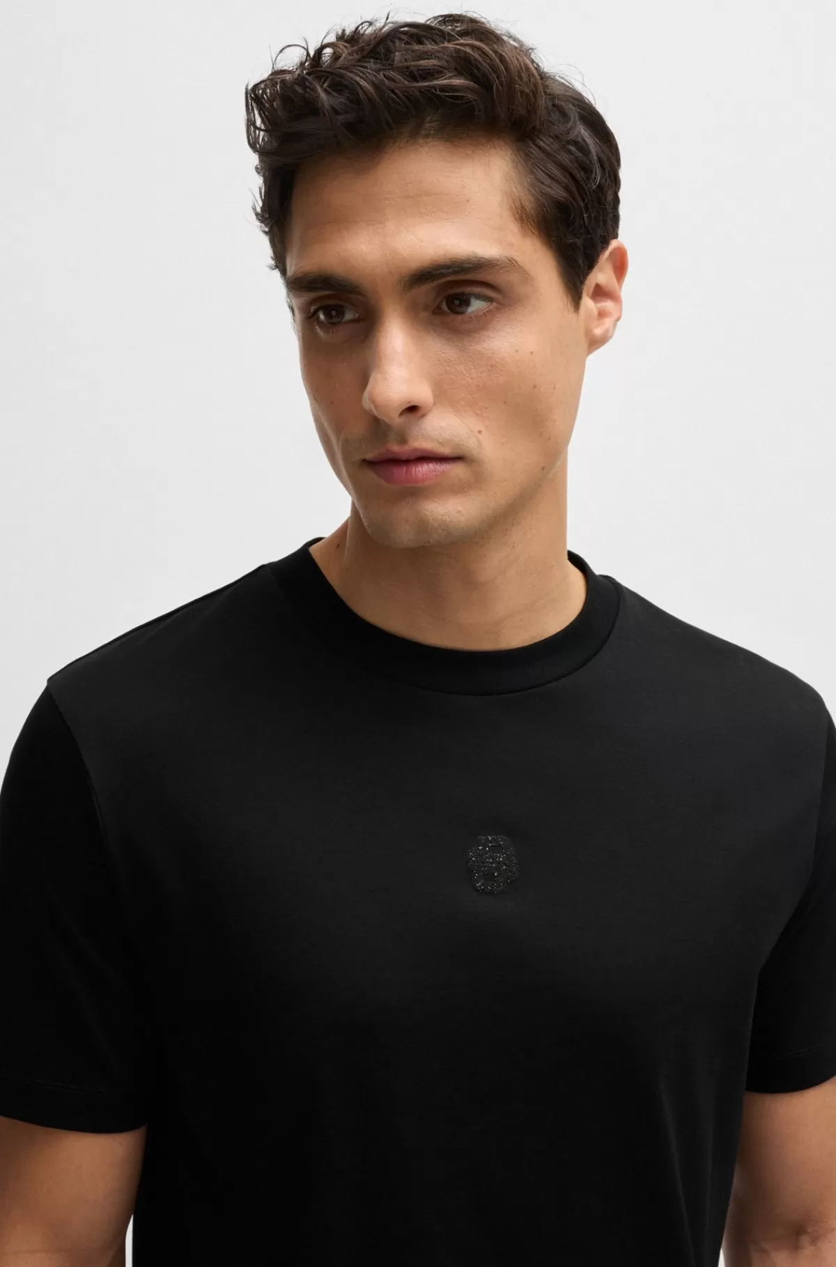HUGO BOSS T-shirt I Merceriseret Bomuld Med Dobbelt B-monogram Sort Best