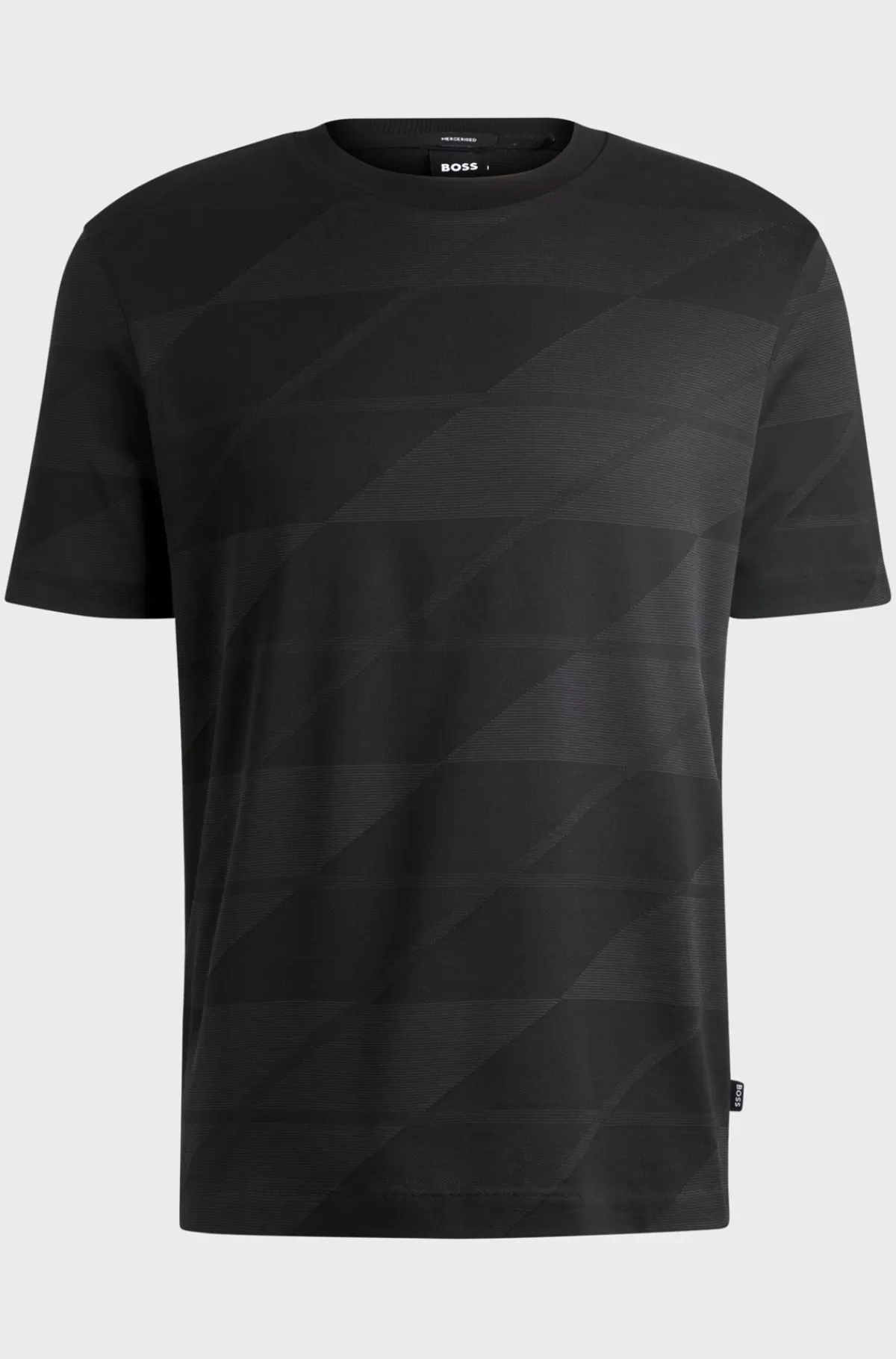 HUGO BOSS T-shirt I Merceriseret Bomuld Med Mønster I To Farvetoner Sort Discount