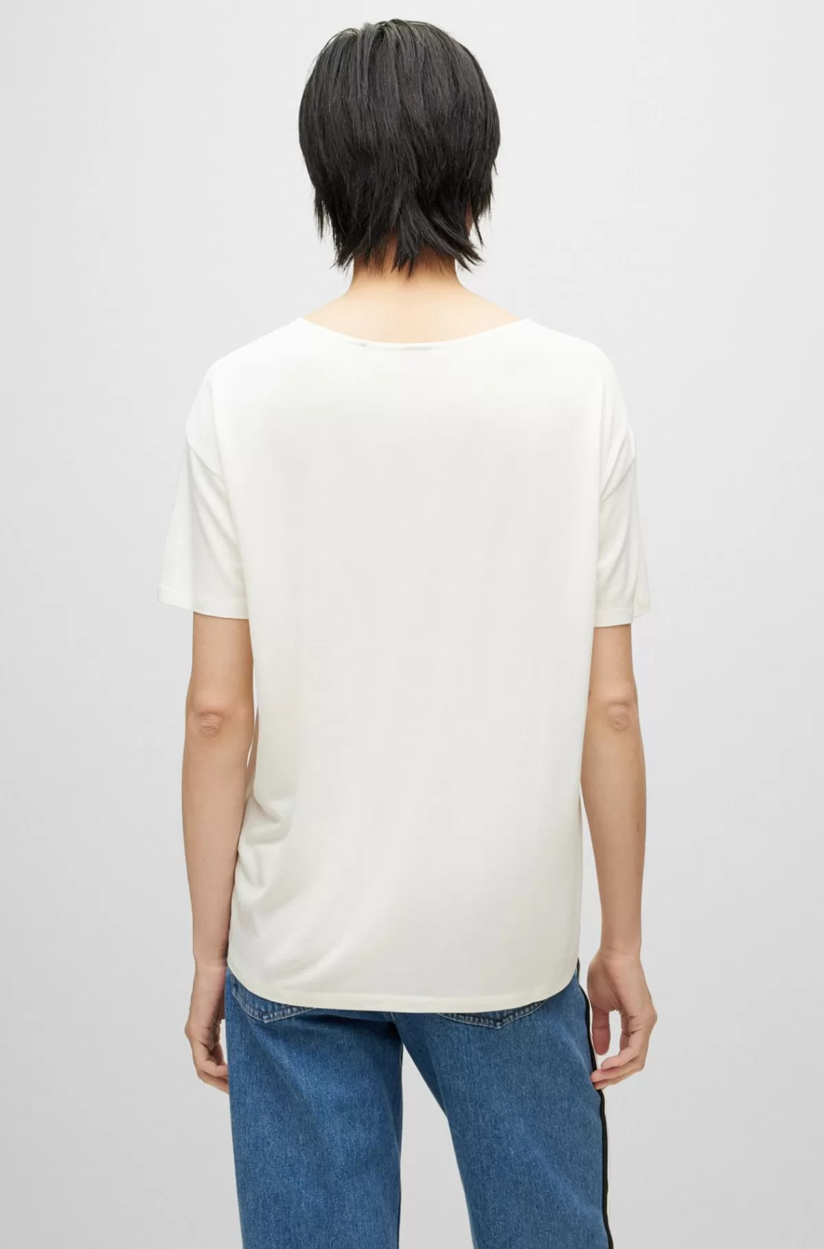 HUGO BOSS T-shirt I Merceriseret Jersey Med Strækbar Silke Foran Hvid Cheap