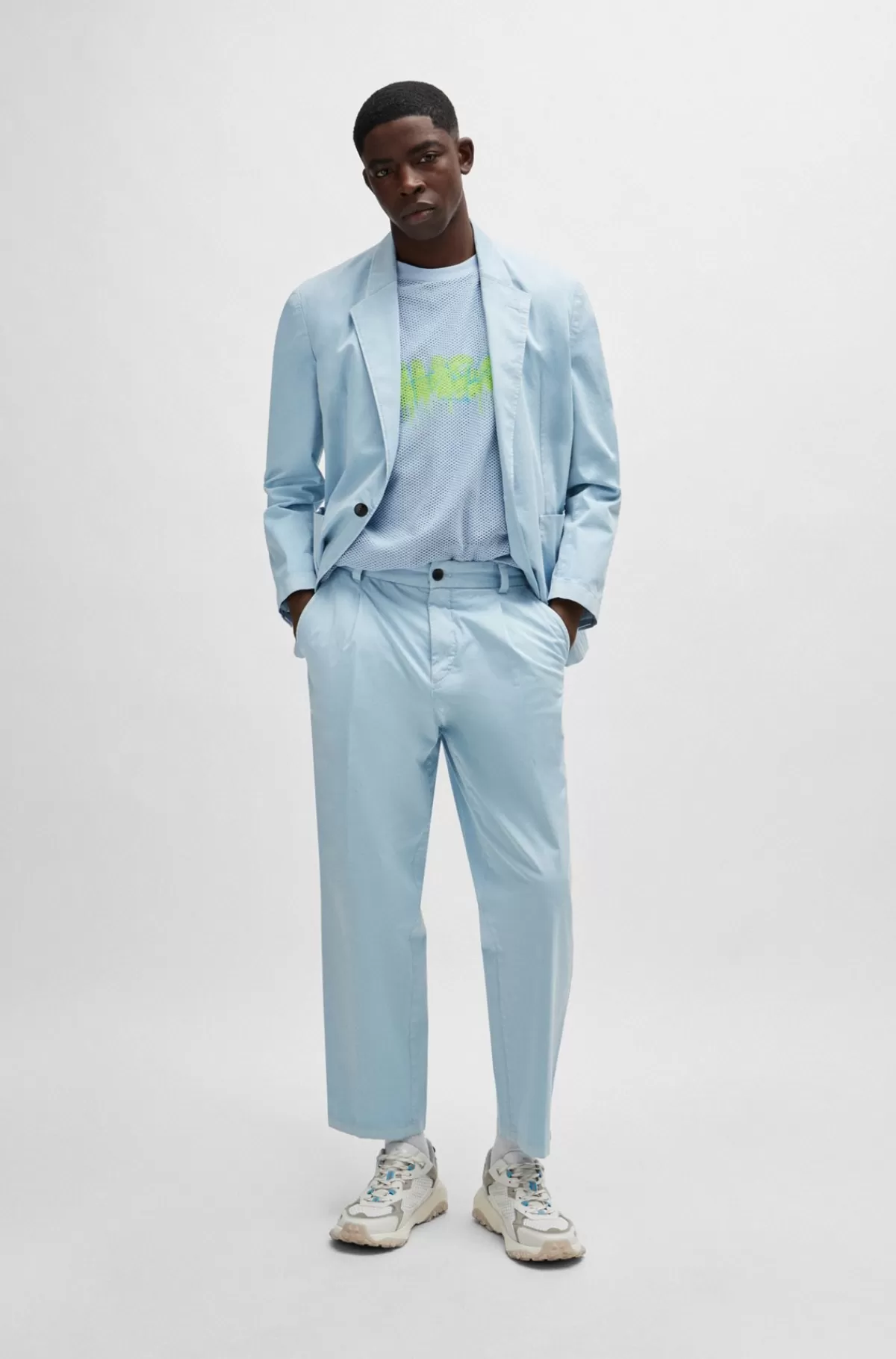 HUGO BOSS T-shirt I Mesh Med Oversize Fit Og Den Nye Sæsons Logo Lyseblå Online