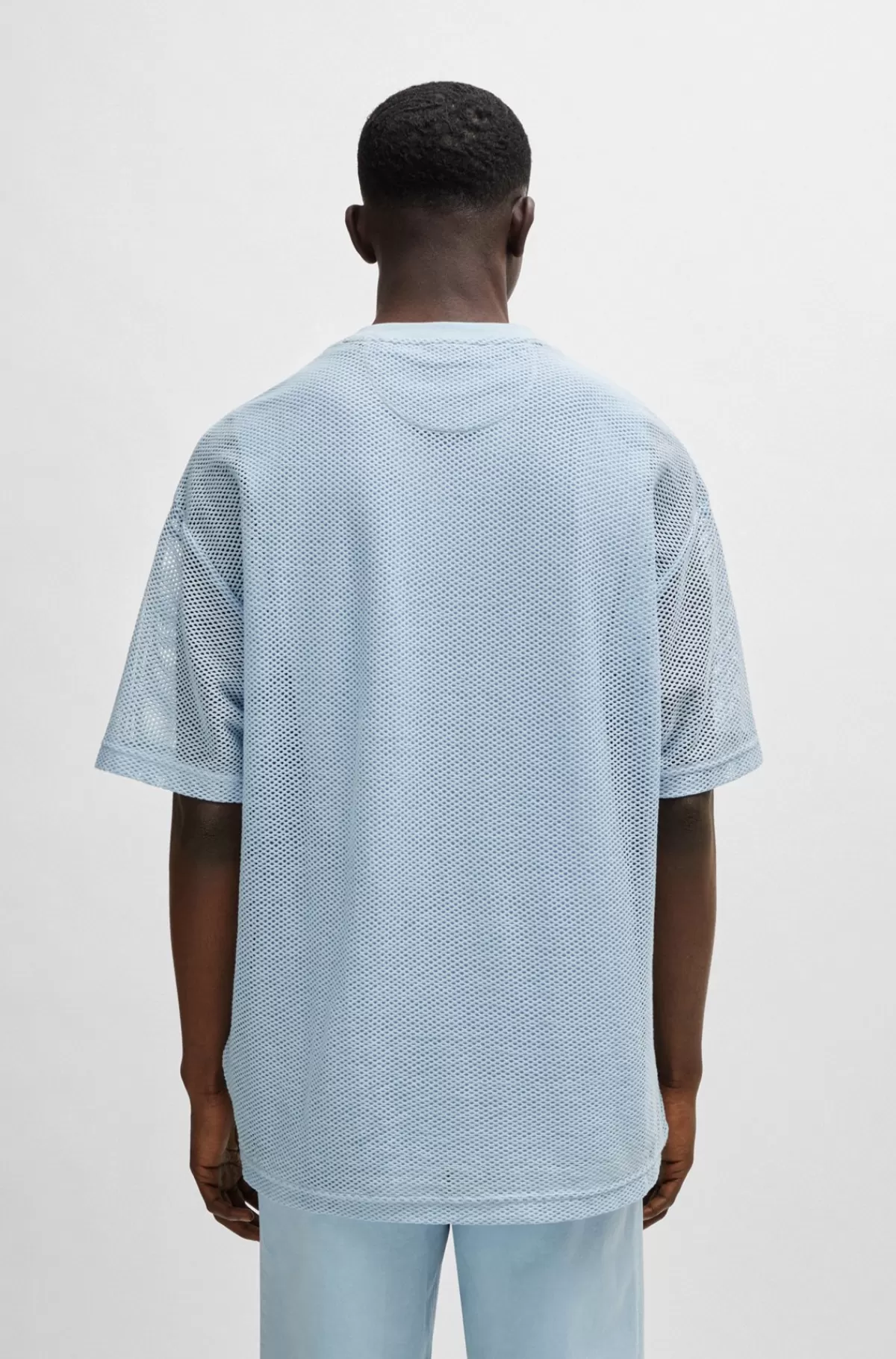 HUGO BOSS T-shirt I Mesh Med Oversize Fit Og Den Nye Sæsons Logo Lyseblå Online