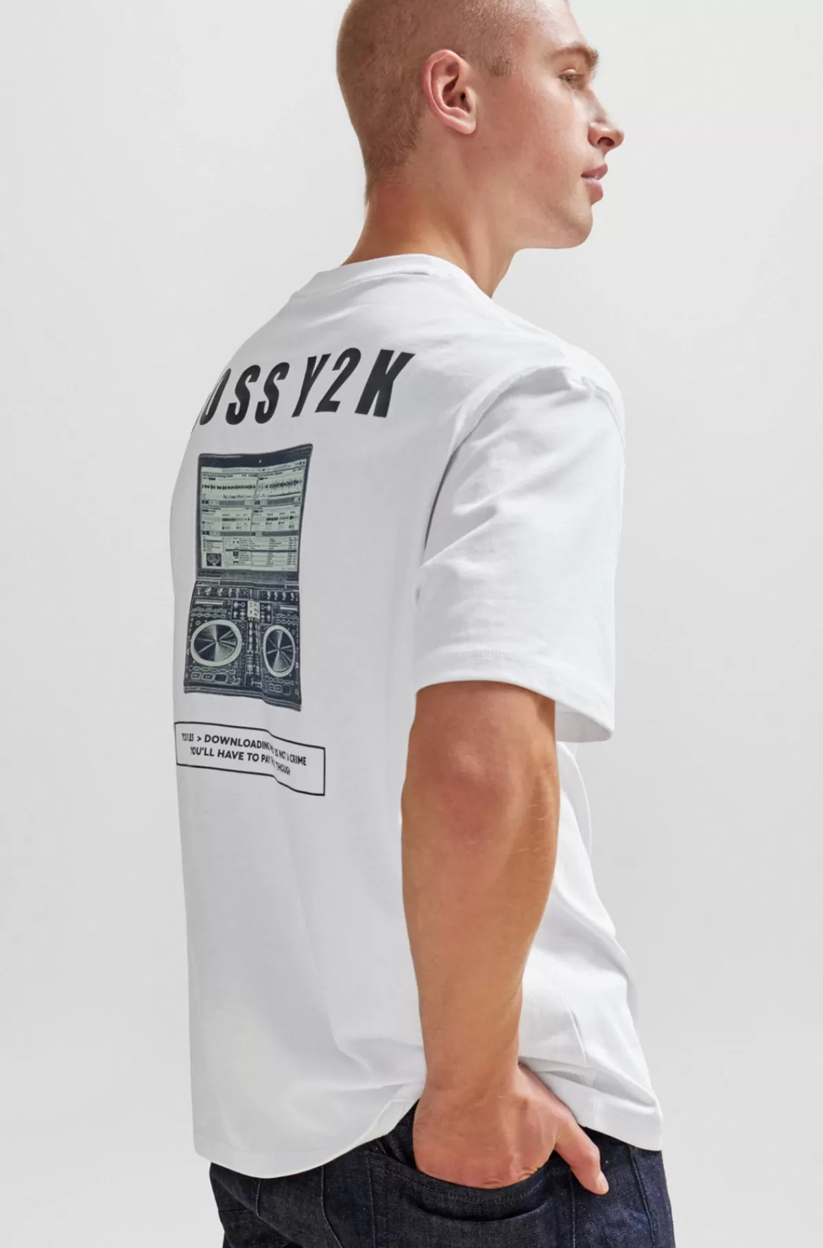HUGO BOSS T-shirt I Oversize Fit I Bomuldsjersey Med Sæsonbetonet Grafik Hvid Hot
