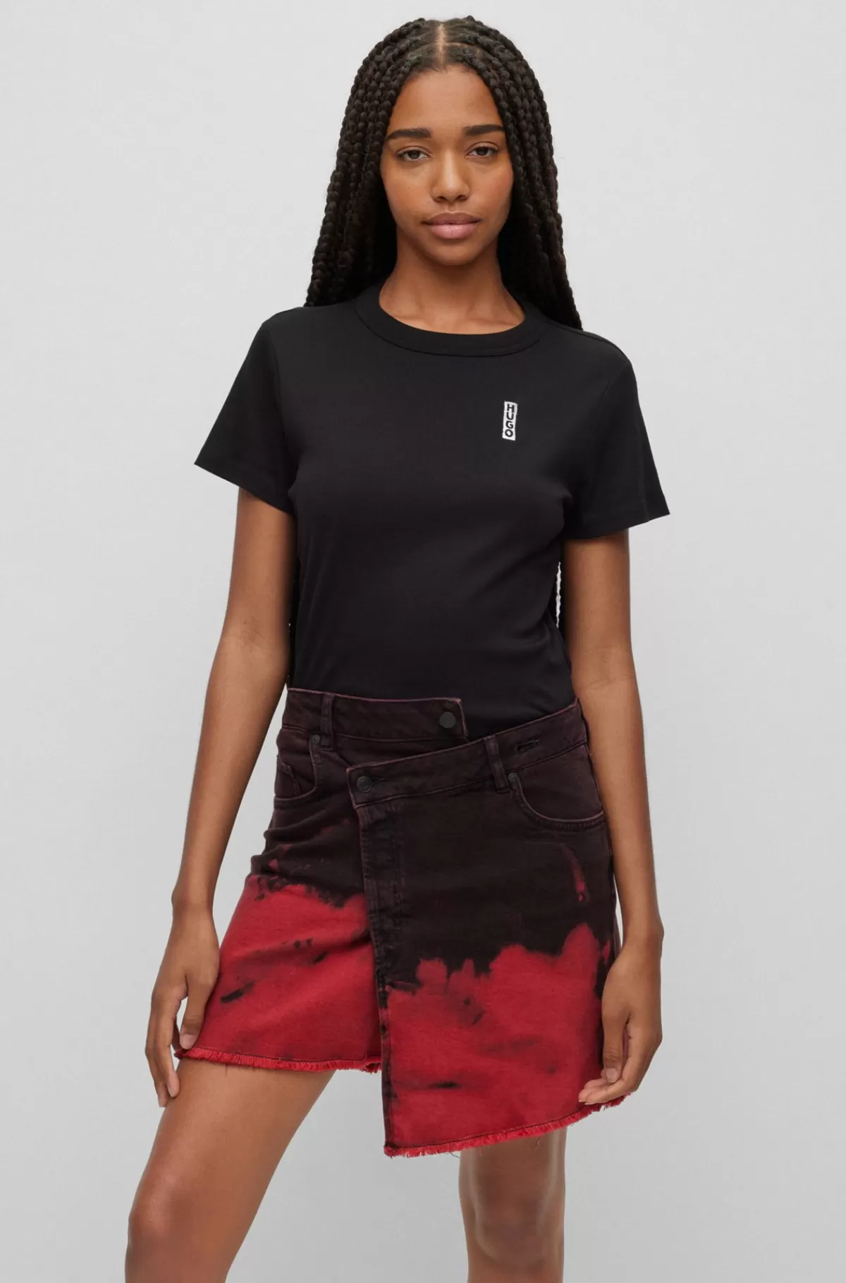 HUGO BOSS T-shirt I Ren Bomuldsjersey Med Tuschinspireret Logo Sort Sale
