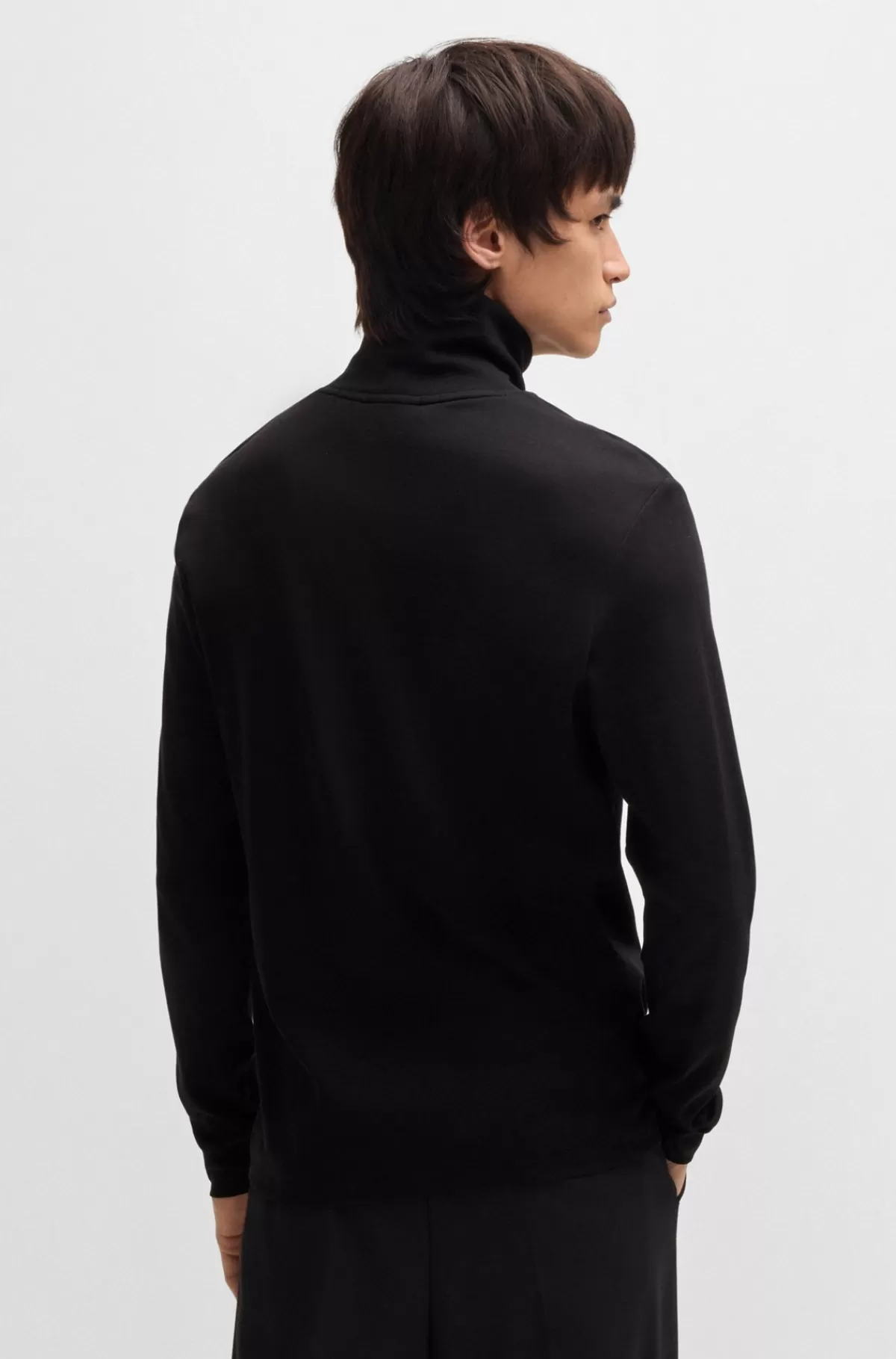 HUGO BOSS T-shirt I Slank Pasform Med Lange ærmer Og Rødt Logomærke Sort Flash Sale