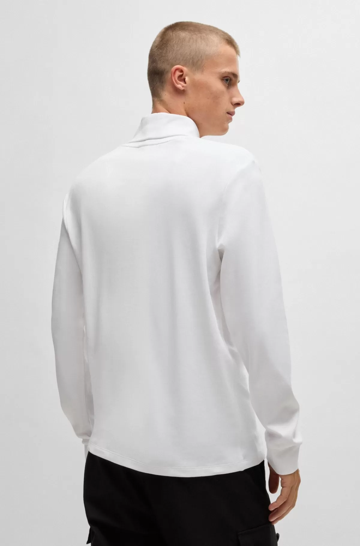 HUGO BOSS T-shirt I Slank Pasform Med Lange ærmer Og Rødt Logomærke Hvid Hot
