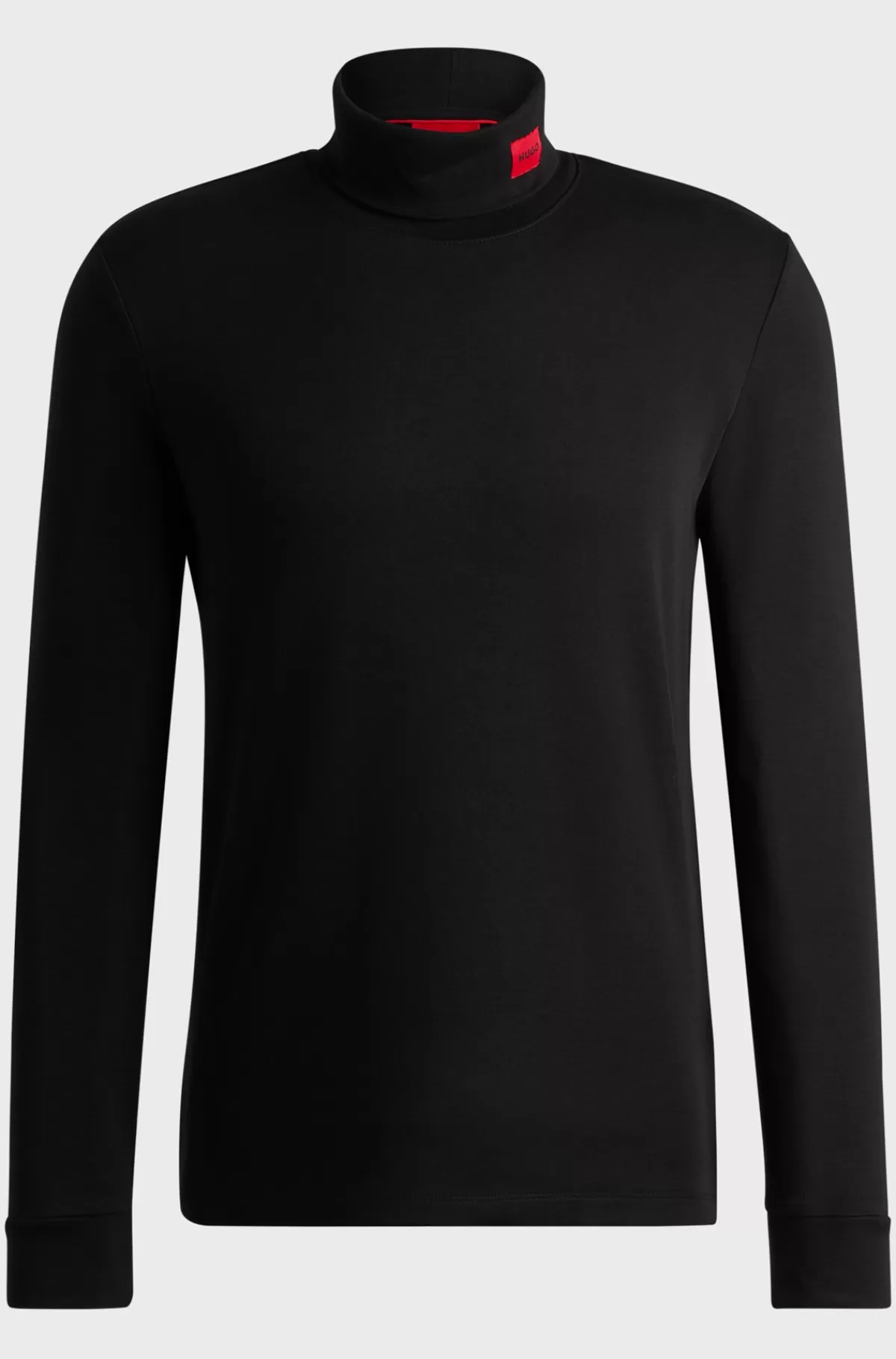 HUGO BOSS T-shirt I Slank Pasform Med Lange ærmer Og Rødt Logomærke Sort Flash Sale