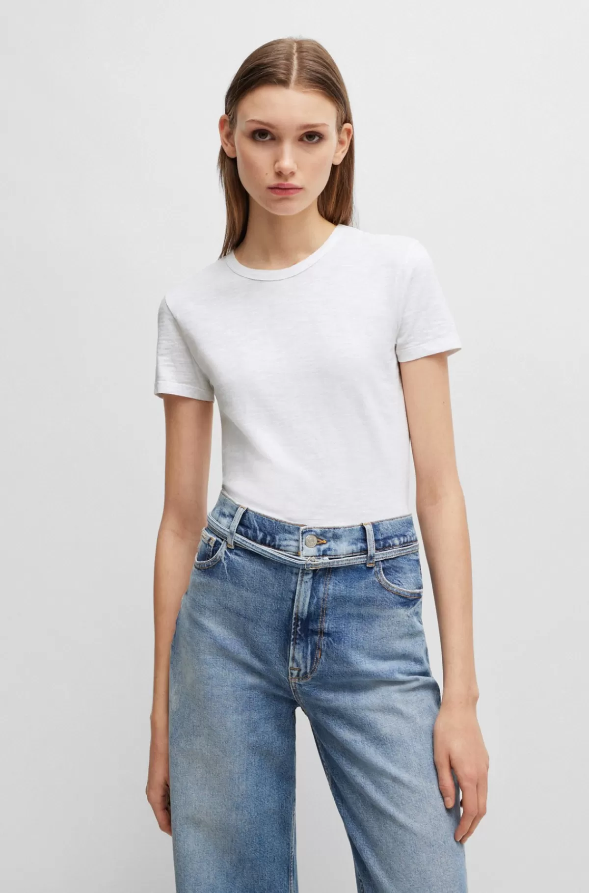HUGO BOSS T-shirt Med Bådudskæring I Bomuld Med Slubeffekt Hvid Flash Sale