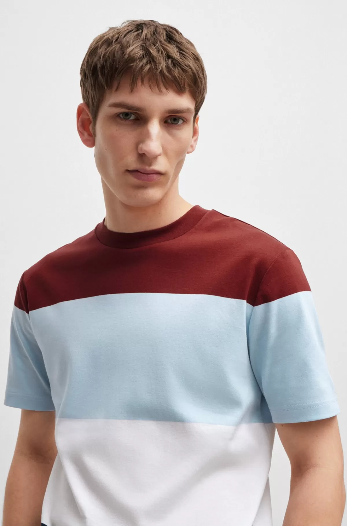 HUGO BOSS T-shirt Med Brede Striber I Bomuldsjersey Rød/blå/mørkeblå Discount