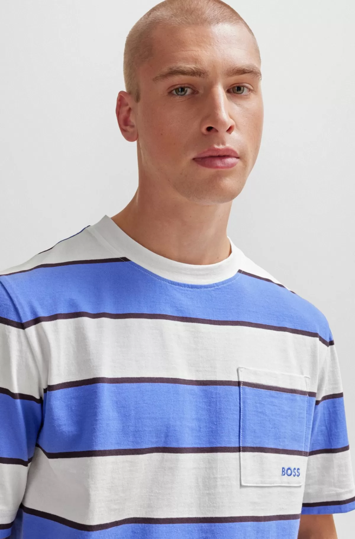HUGO BOSS T-shirt Med Brede Striber I Bomuldsjersey Hvid / Blå Shop