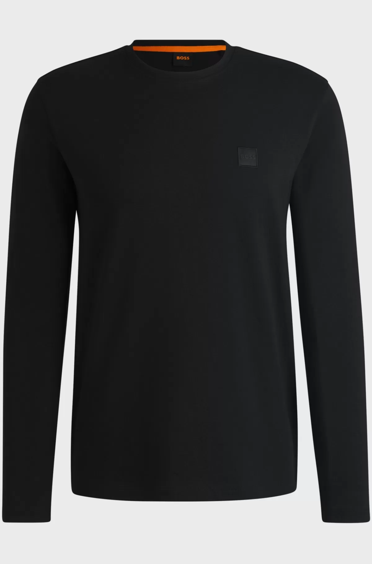 HUGO BOSS T-shirt Med Lange ærmer I Bomuld Med Vævet Logomærke Sort Cheap