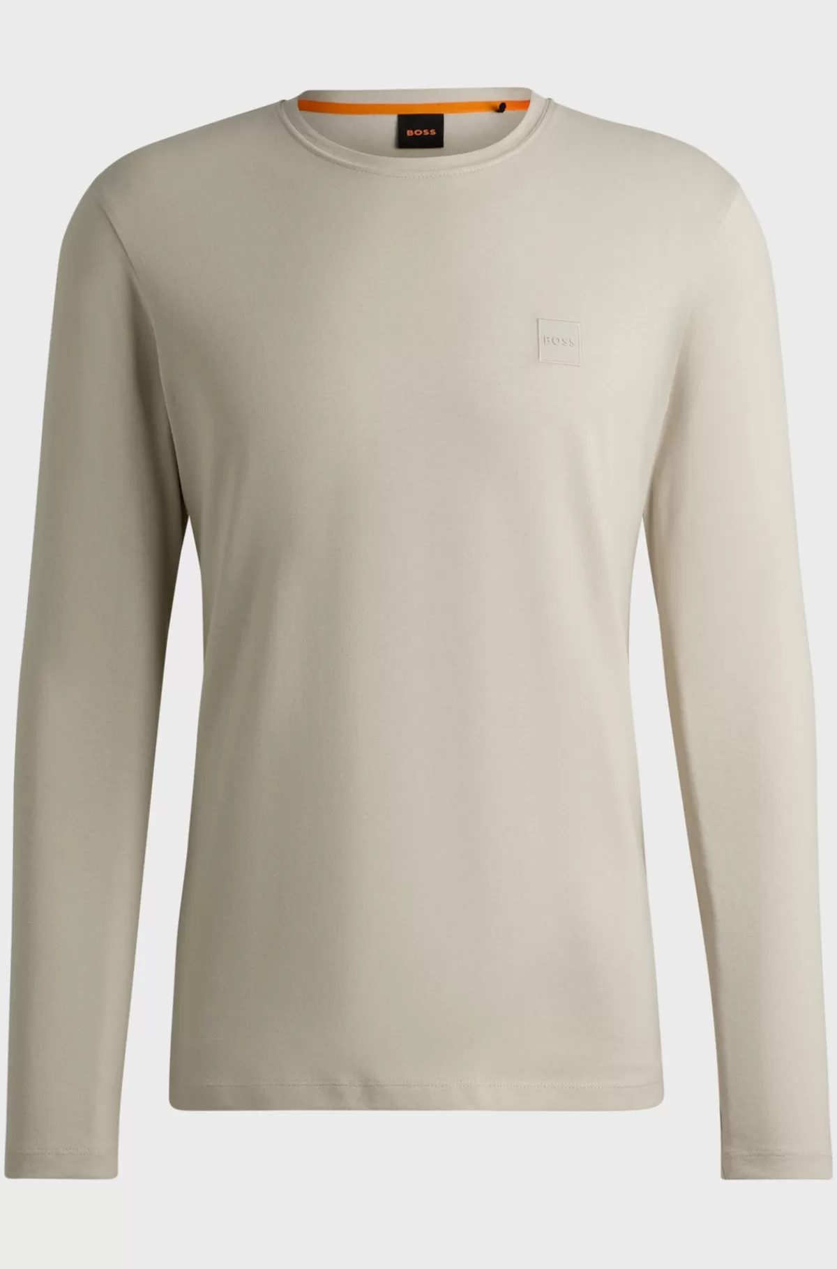 HUGO BOSS T-shirt Med Lange ærmer I Bomuld Med Vævet Logomærke Lys beige Store