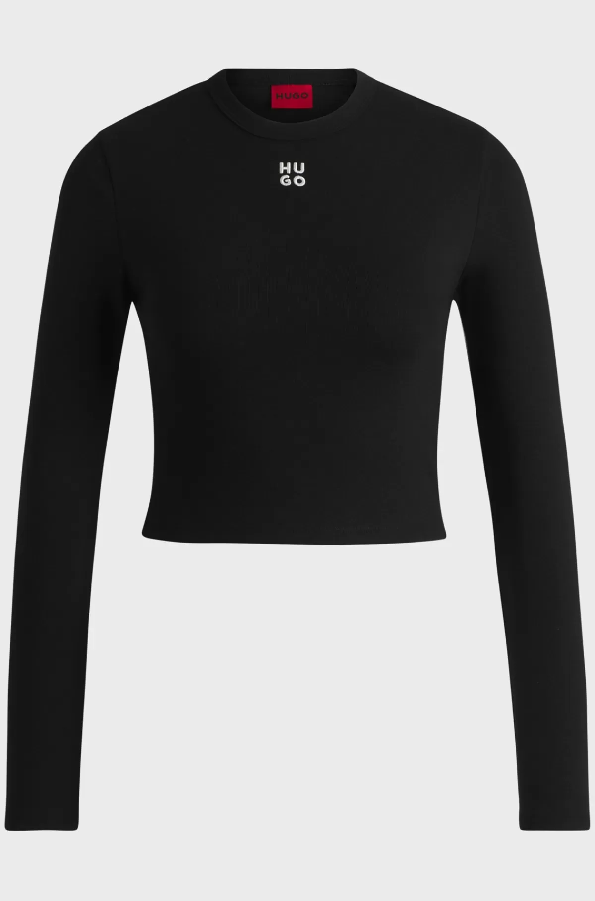 HUGO BOSS T-shirt Med Lange ærmer I Bomuldsblanding Med Slim Fit Og Stablet Logo Sort Sale