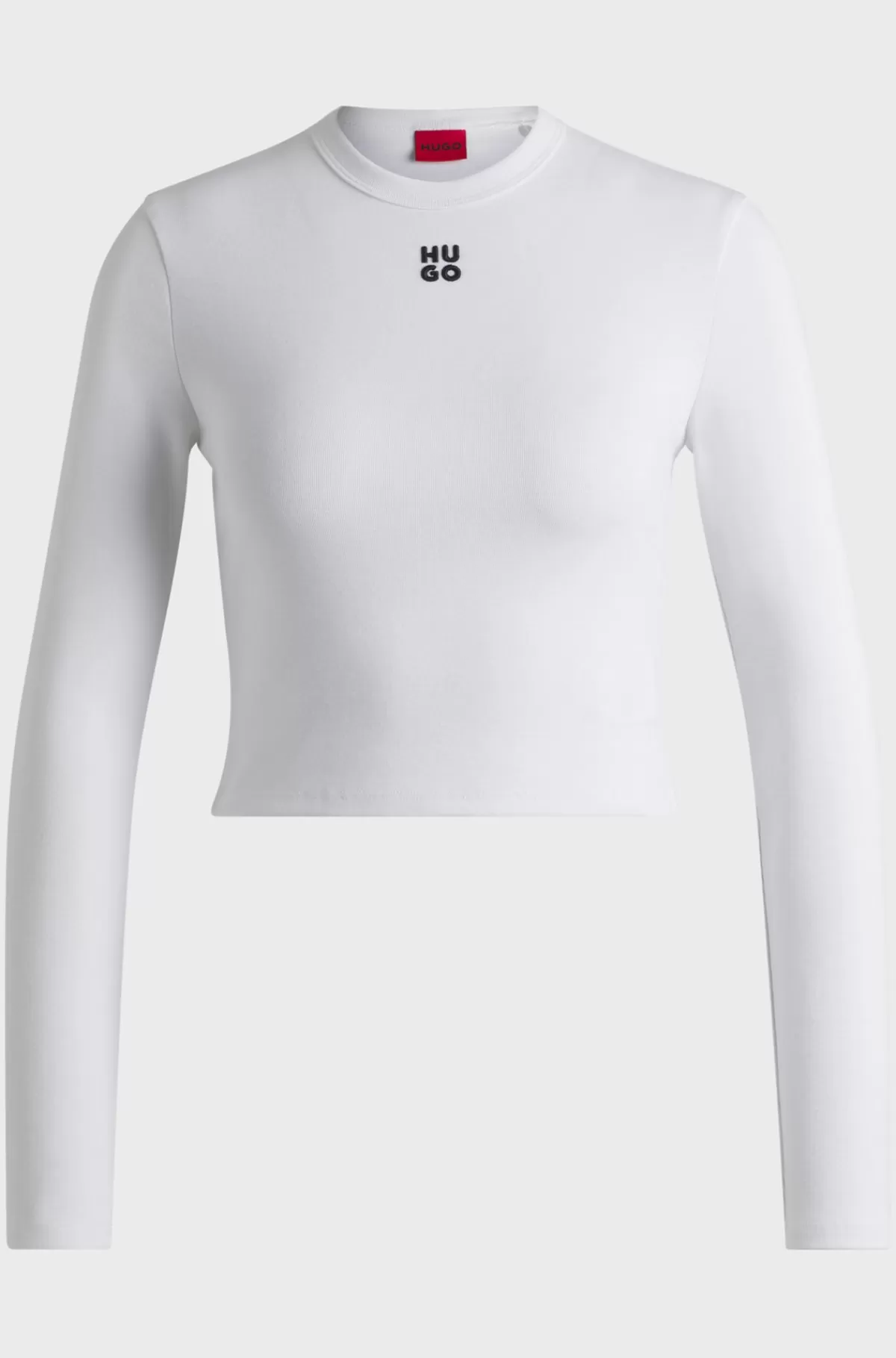 HUGO BOSS T-shirt Med Lange ærmer I Bomuldsblanding Med Slim Fit Og Stablet Logo Hvid New