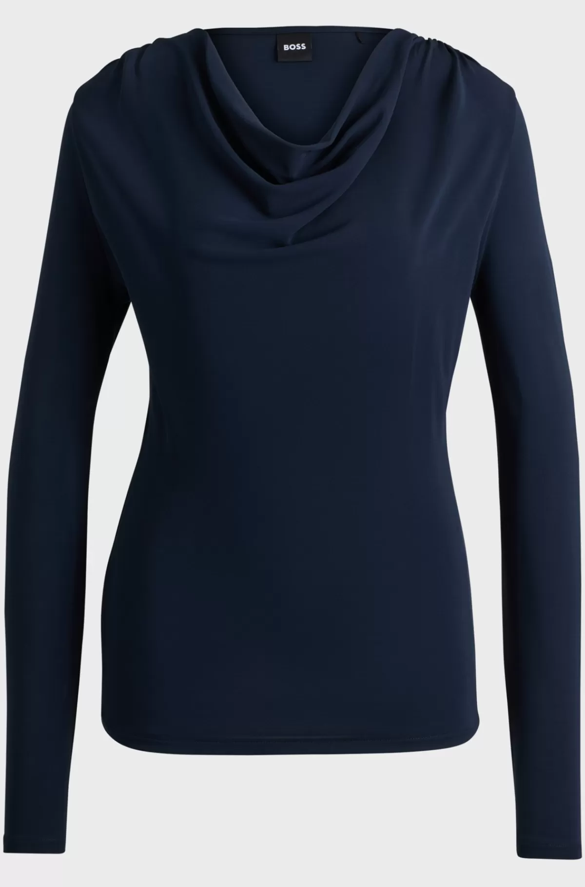 HUGO BOSS T-shirt Med Lange ærmer I Crepe Med Stræk Med Draperet Hals Mørkeblå Cheap