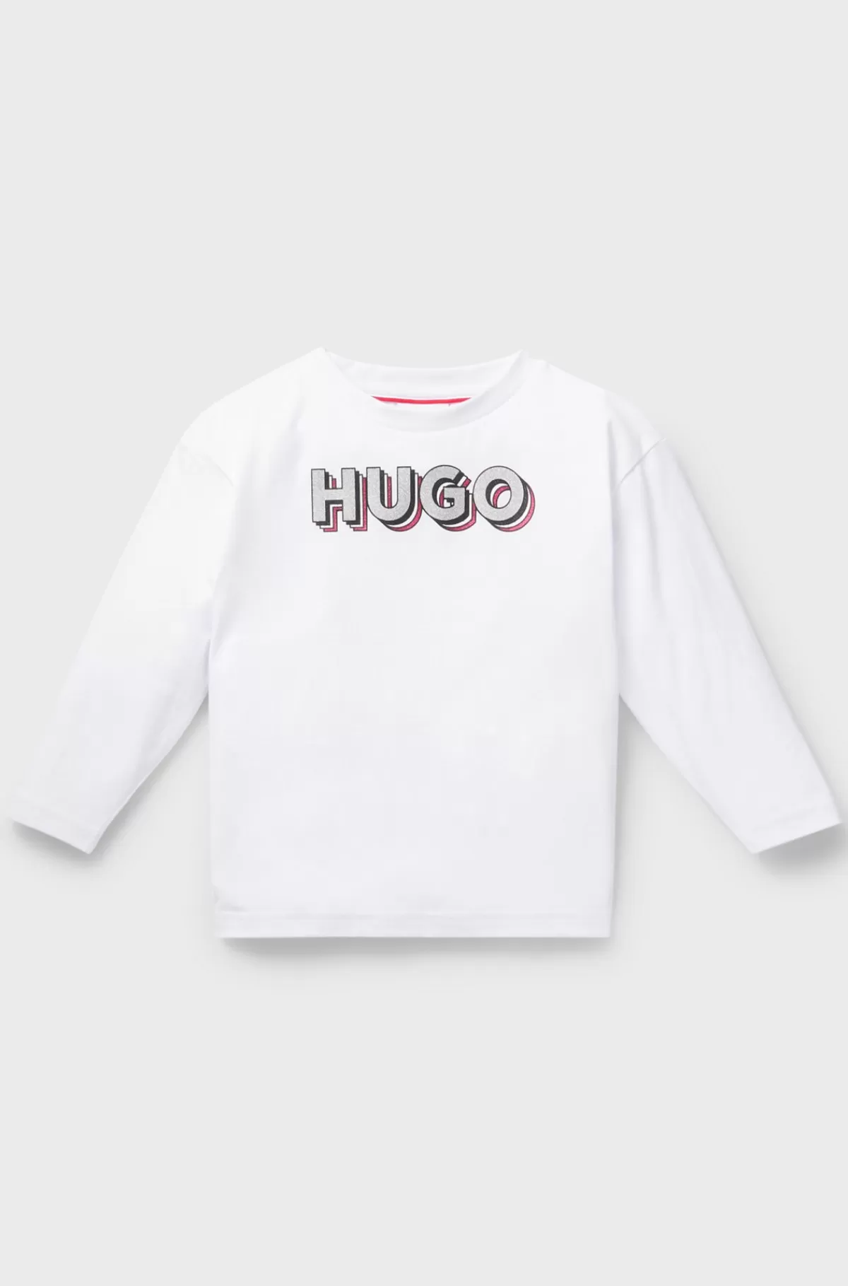 HUGO BOSS T-shirt Med Lange ærmer Til Børn I Bomuld Med Glitterlogo Hvid Cheap