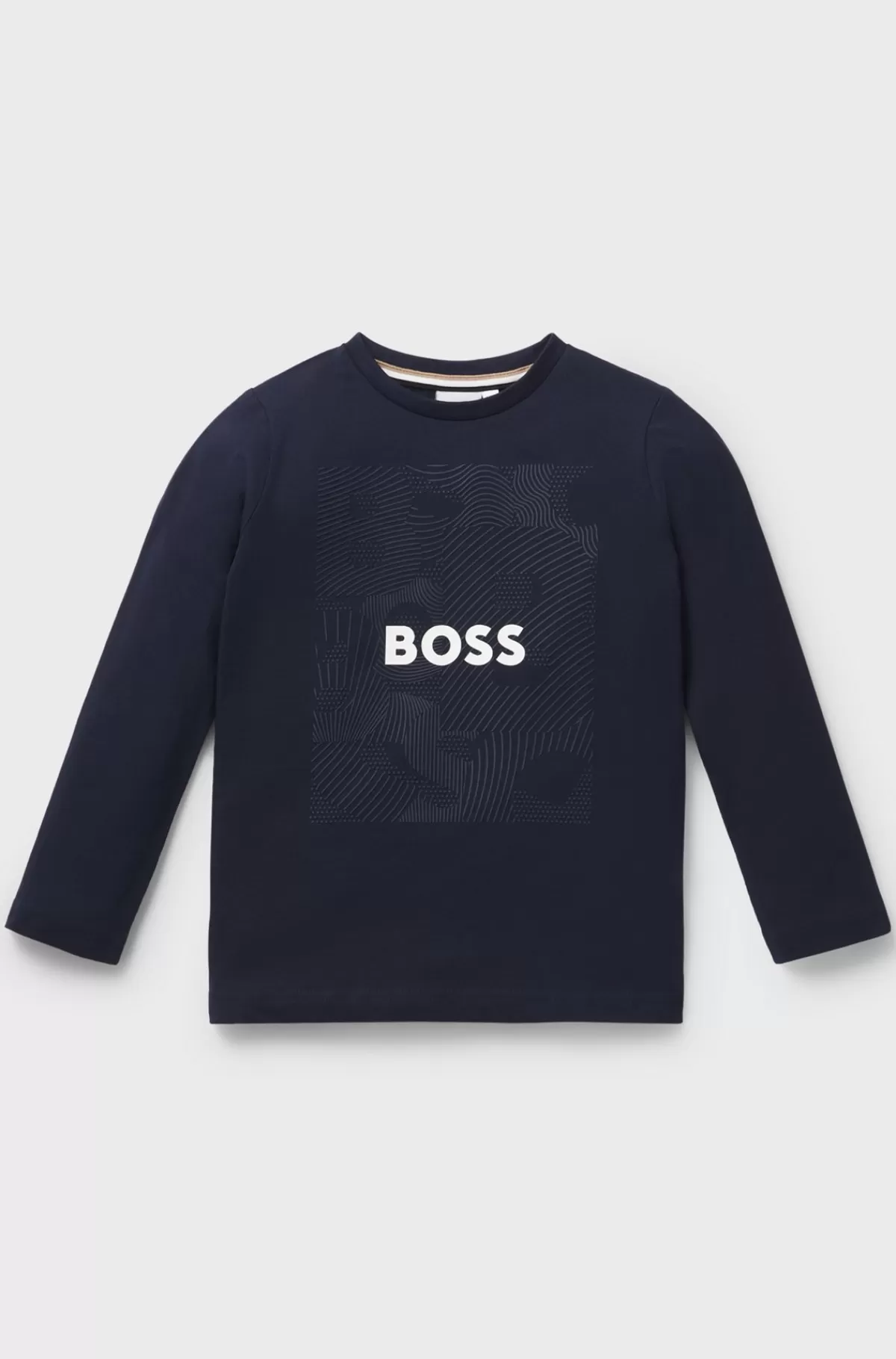 HUGO BOSS T-shirt Med Lange ærmer Til Børn I Bomuld Med Signaturgrafik Mørkeblå Flash Sale