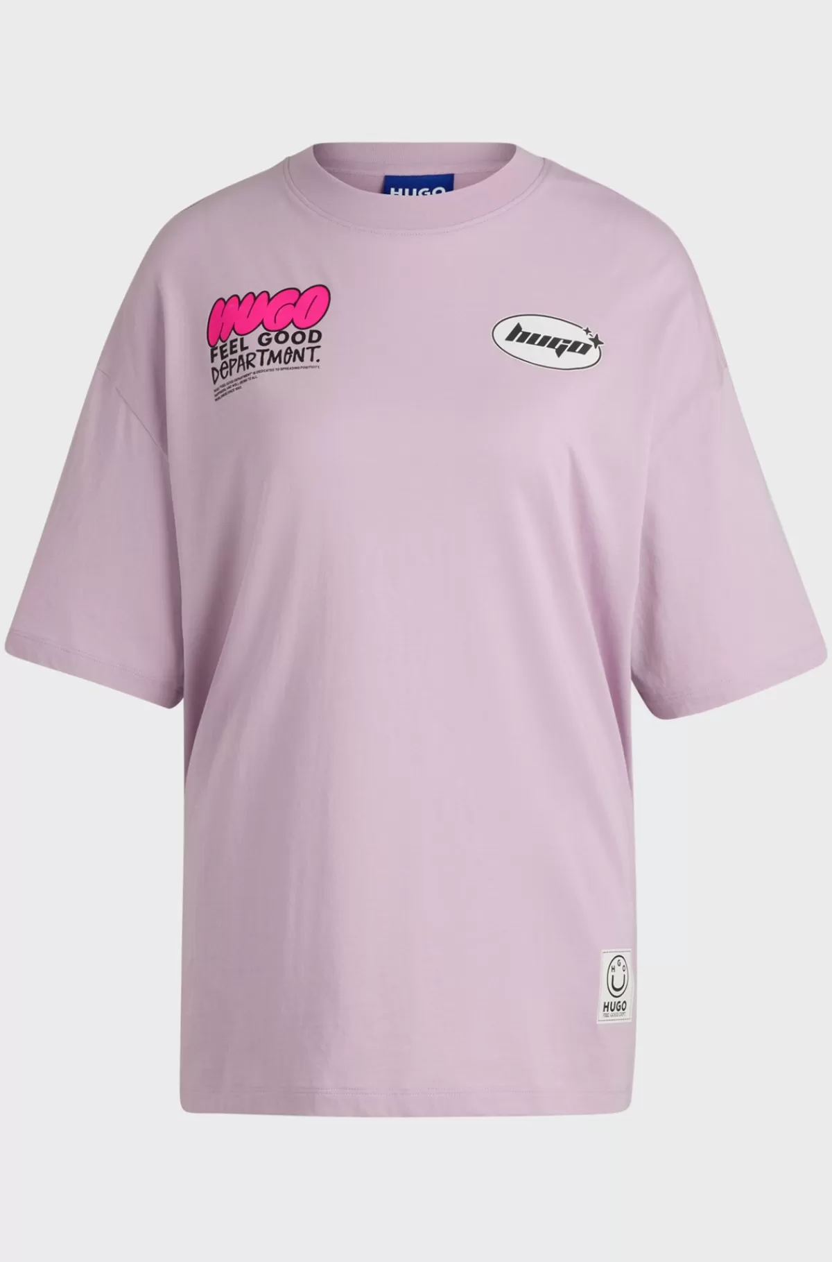 HUGO BOSS T-shirt Med Oversize Fit I Bomuldsjersey Med Sæsonens Grafik Lyslilla Outlet