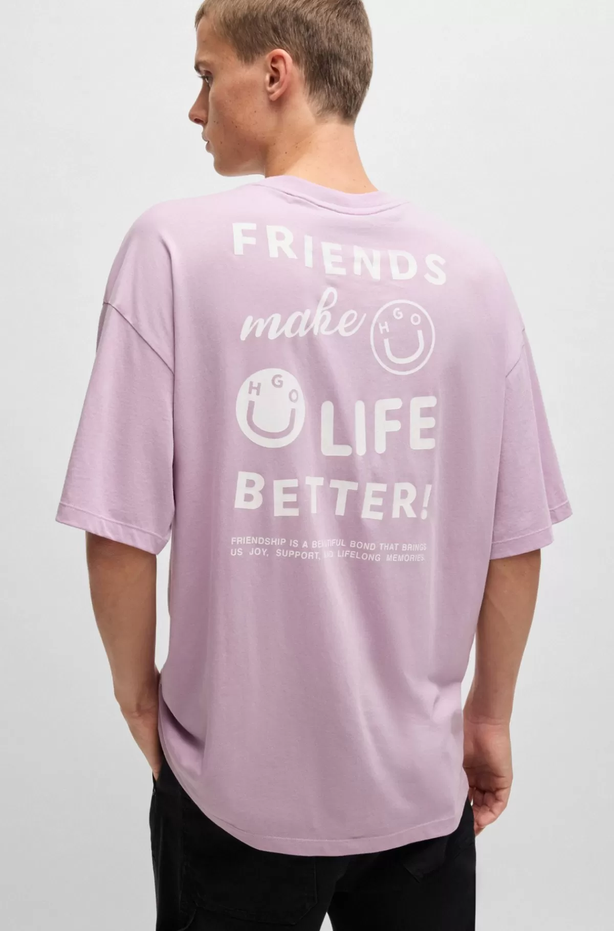 HUGO BOSS T-shirt Med Oversize Fit I Bomuldsjersey Med Sæsonens Grafik Lyslilla Outlet