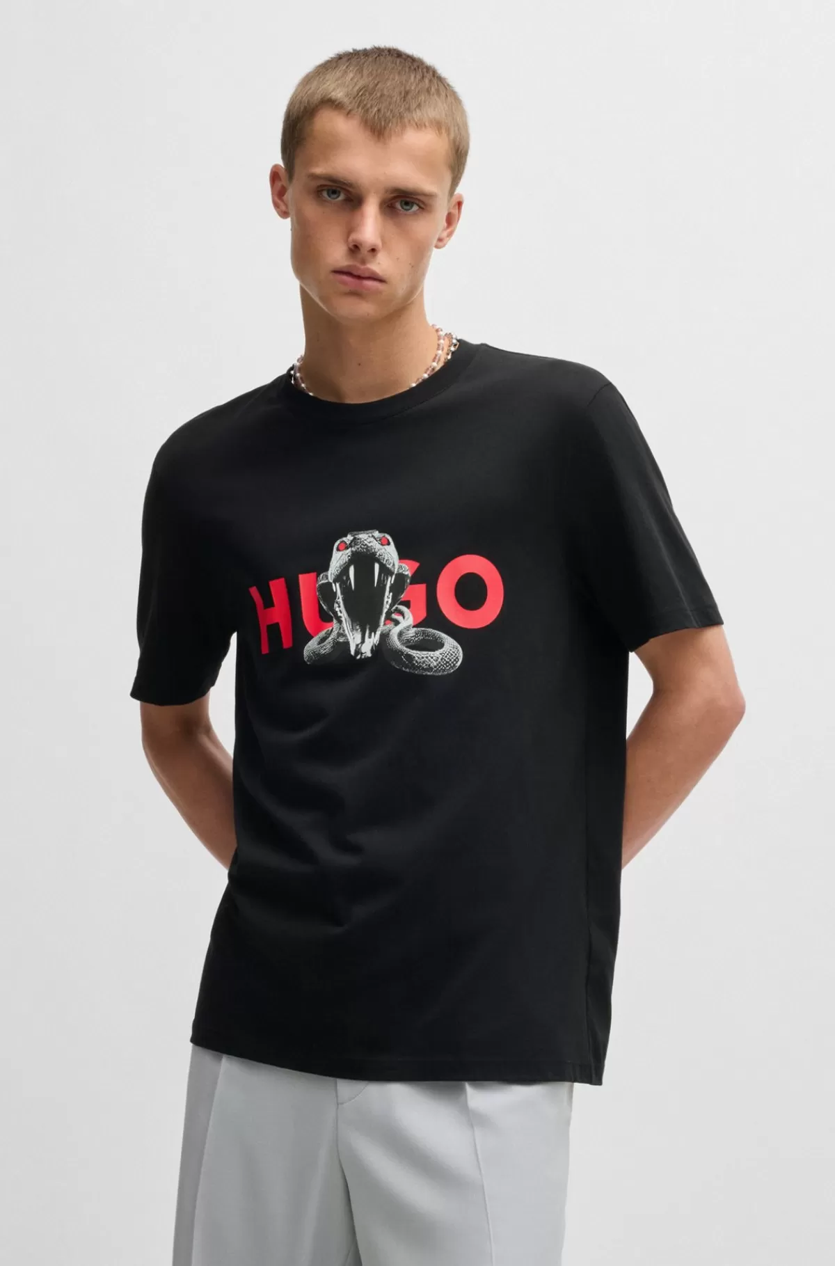 HUGO BOSS T-shirt Med Oversize Fit Og Dyregrafik I Bomuld Sort Hot