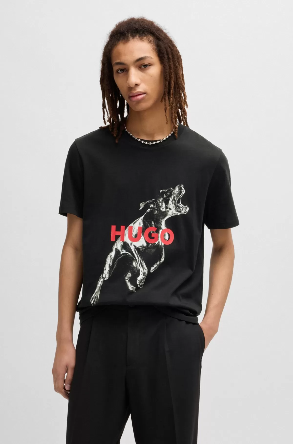 HUGO BOSS T-shirt Med Oversize Fit Og Dyregrafik I Bomuld Sort Discount