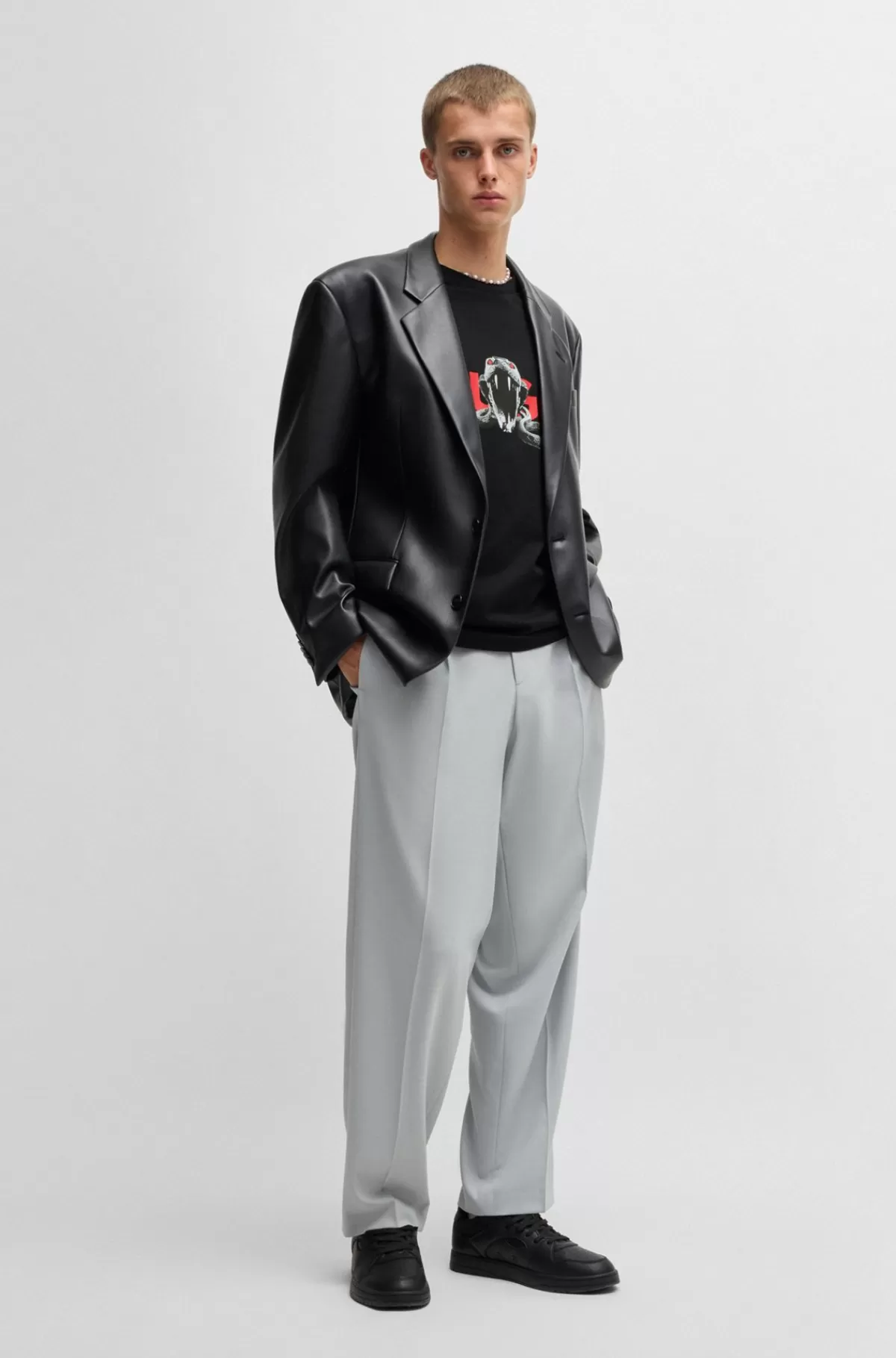 HUGO BOSS T-shirt Med Oversize Fit Og Dyregrafik I Bomuld Sort Hot