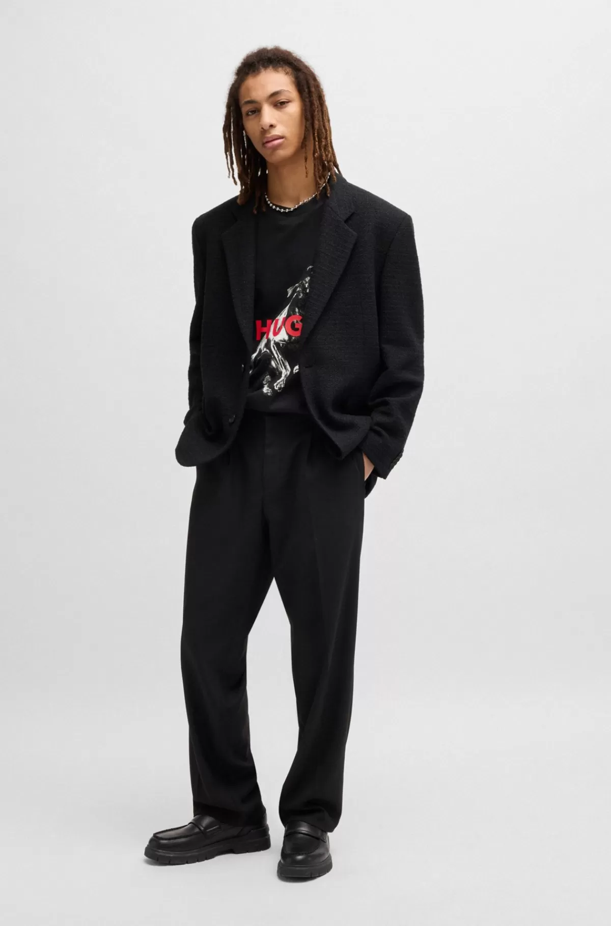 HUGO BOSS T-shirt Med Oversize Fit Og Dyregrafik I Bomuld Sort Discount