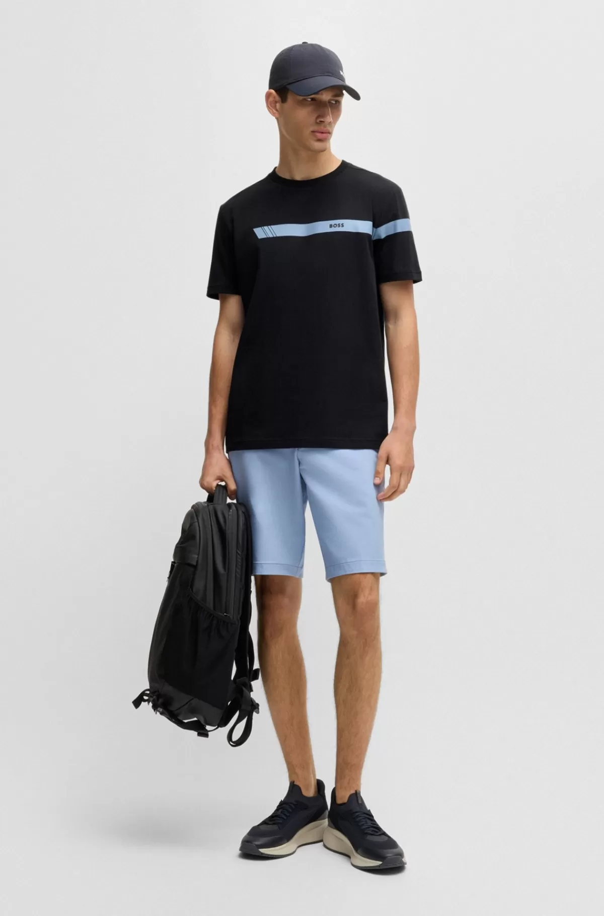 HUGO BOSS T-shirt Med Regular Fit I Bomuld Med Stræk Og Logostribe Mørkeblå Best