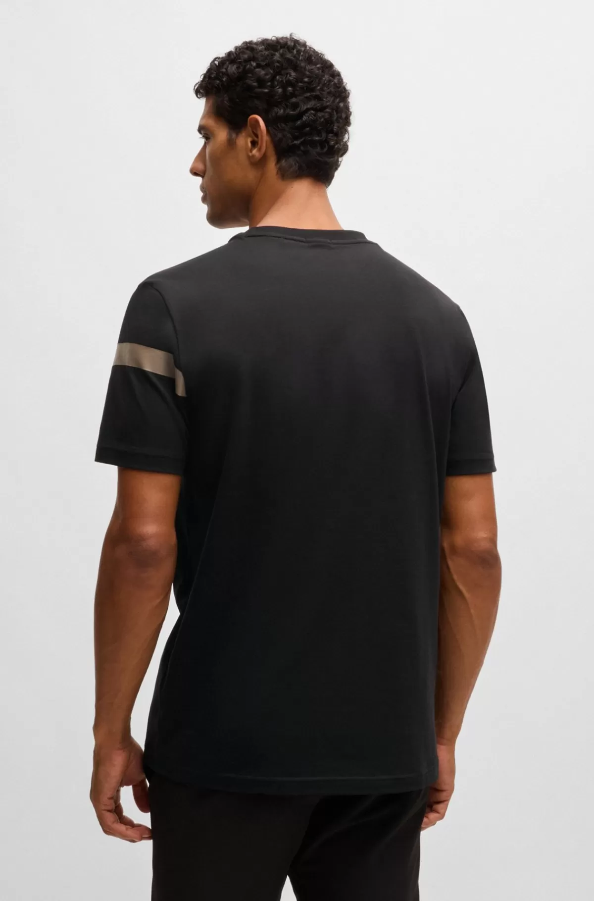 HUGO BOSS T-shirt Med Regular Fit I Bomuld Med Stræk Og Logostribe Sort Outlet