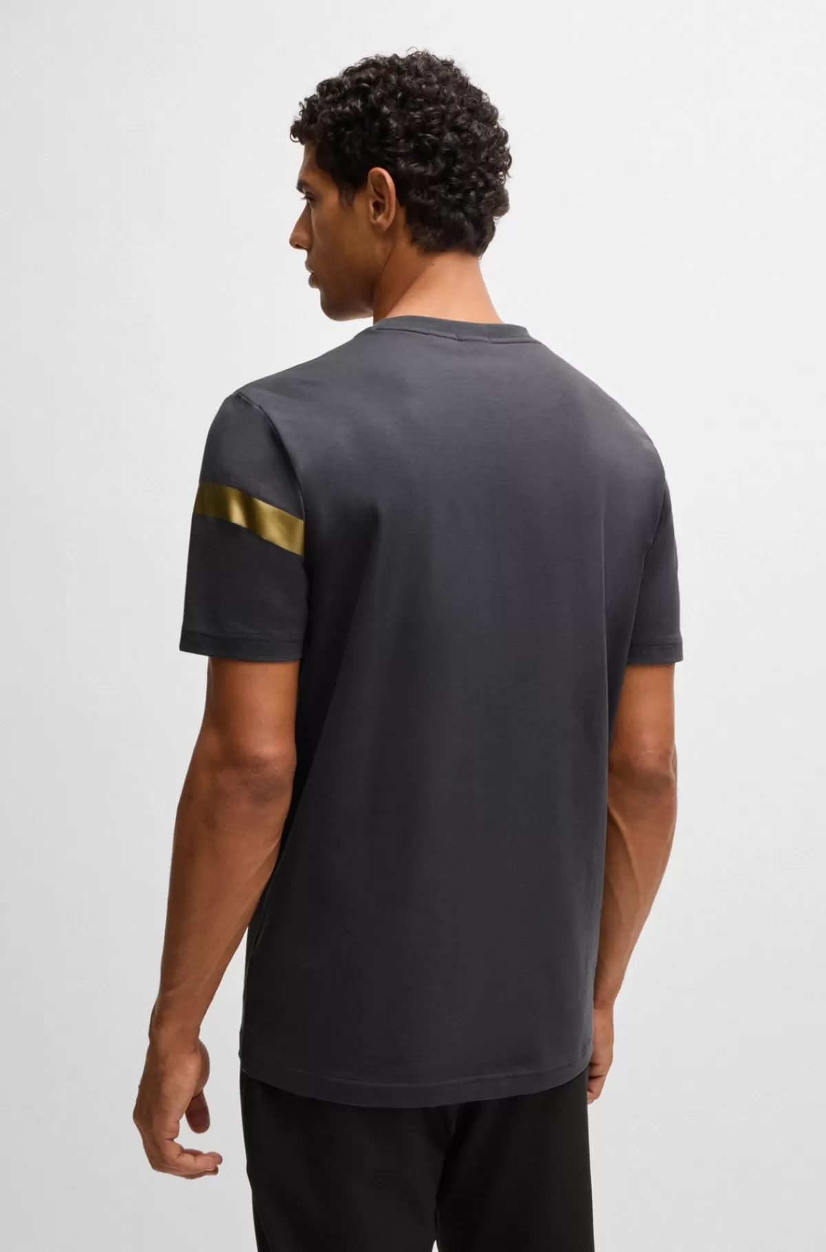 HUGO BOSS T-shirt Med Regular Fit I Bomuld Med Stræk Og Logostribe Mørkegrå Outlet