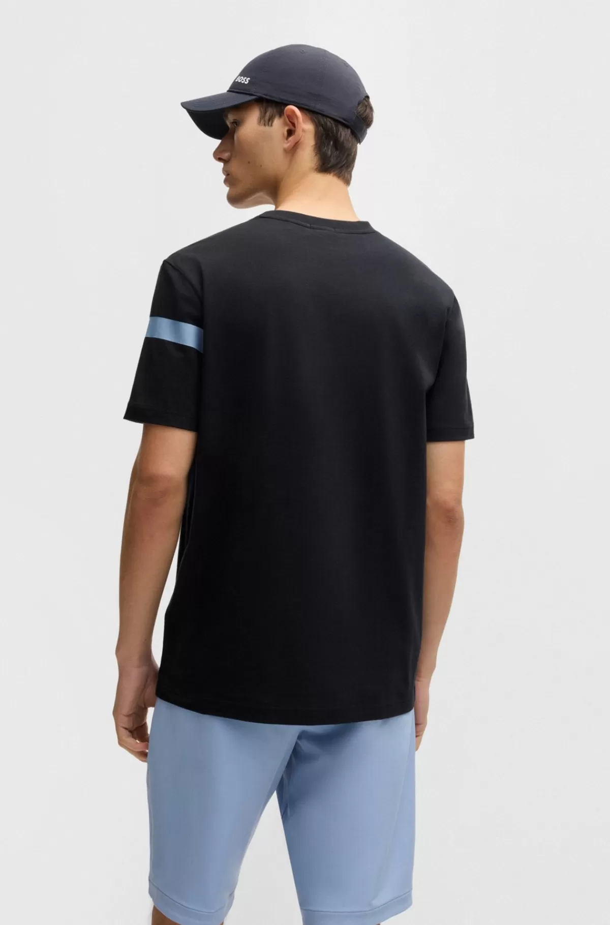 HUGO BOSS T-shirt Med Regular Fit I Bomuld Med Stræk Og Logostribe Mørkeblå Best